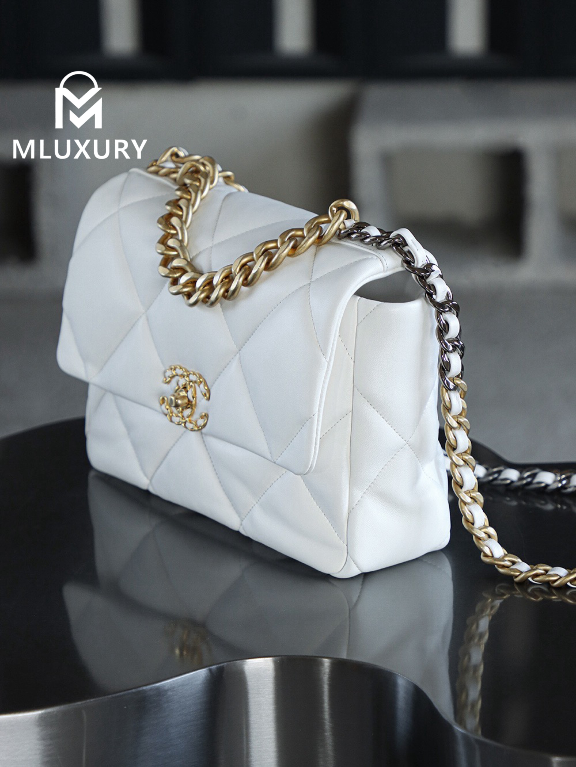 CHANEL 19bag Small, White with Gold Hardware