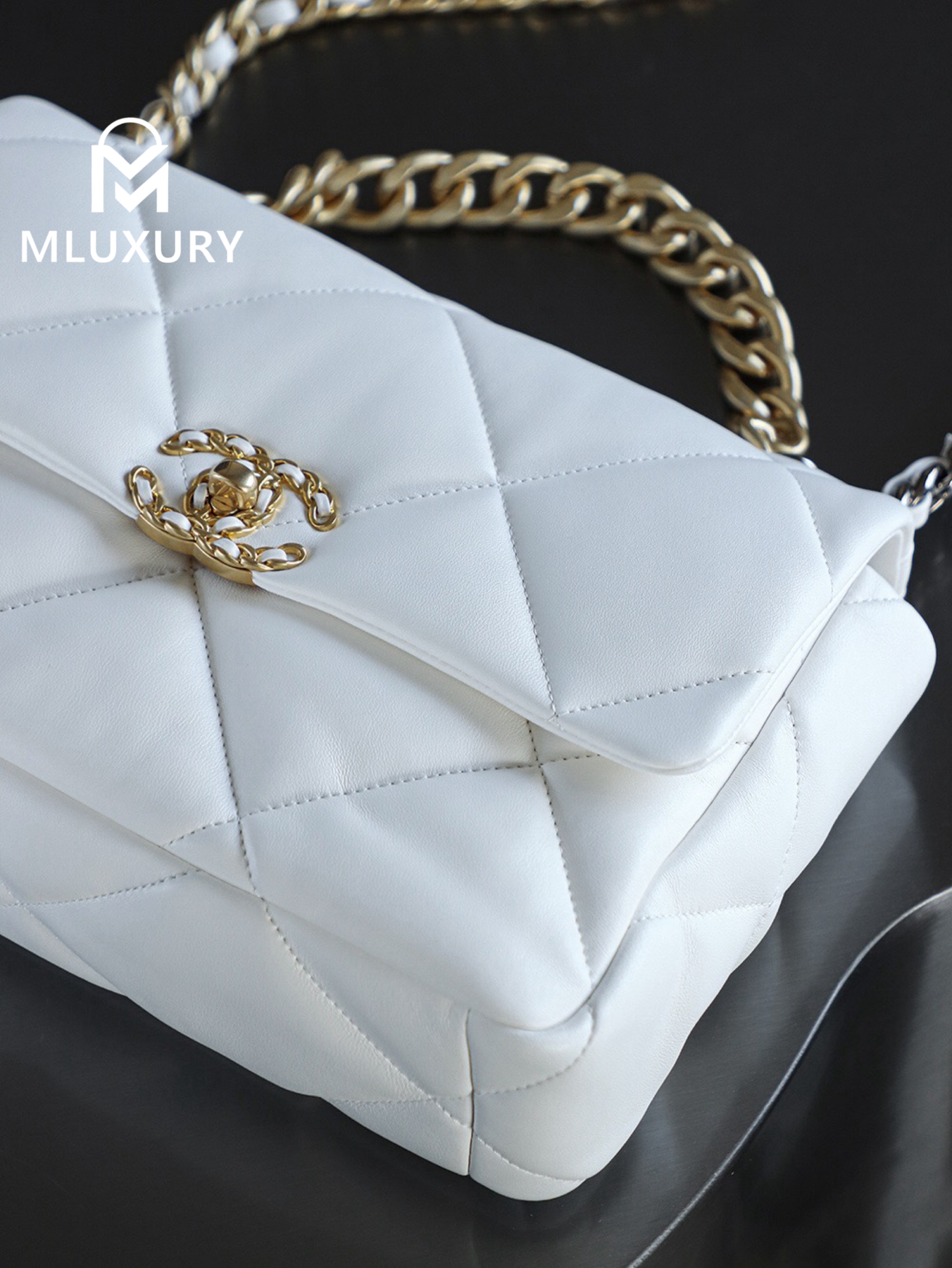 CHANEL 19bag Small, White with Gold Hardware