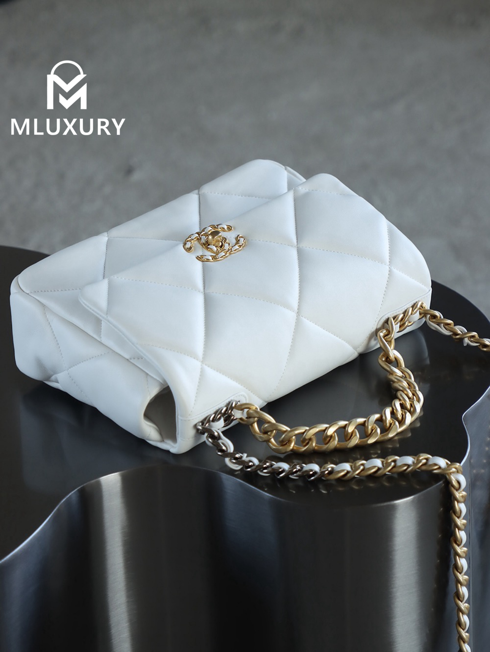 CHANEL 19bag Small, White with Gold Hardware