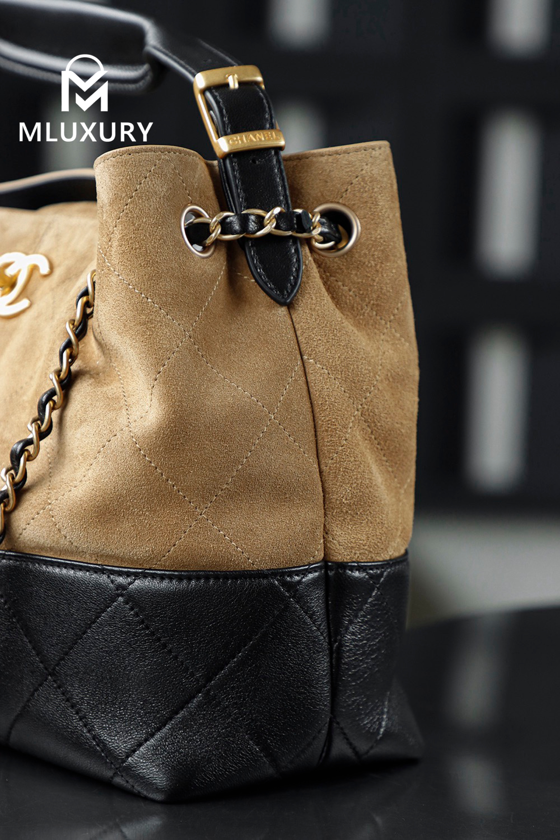 CHANEL 25A Hobo Small Suede Bag, Black/Brown