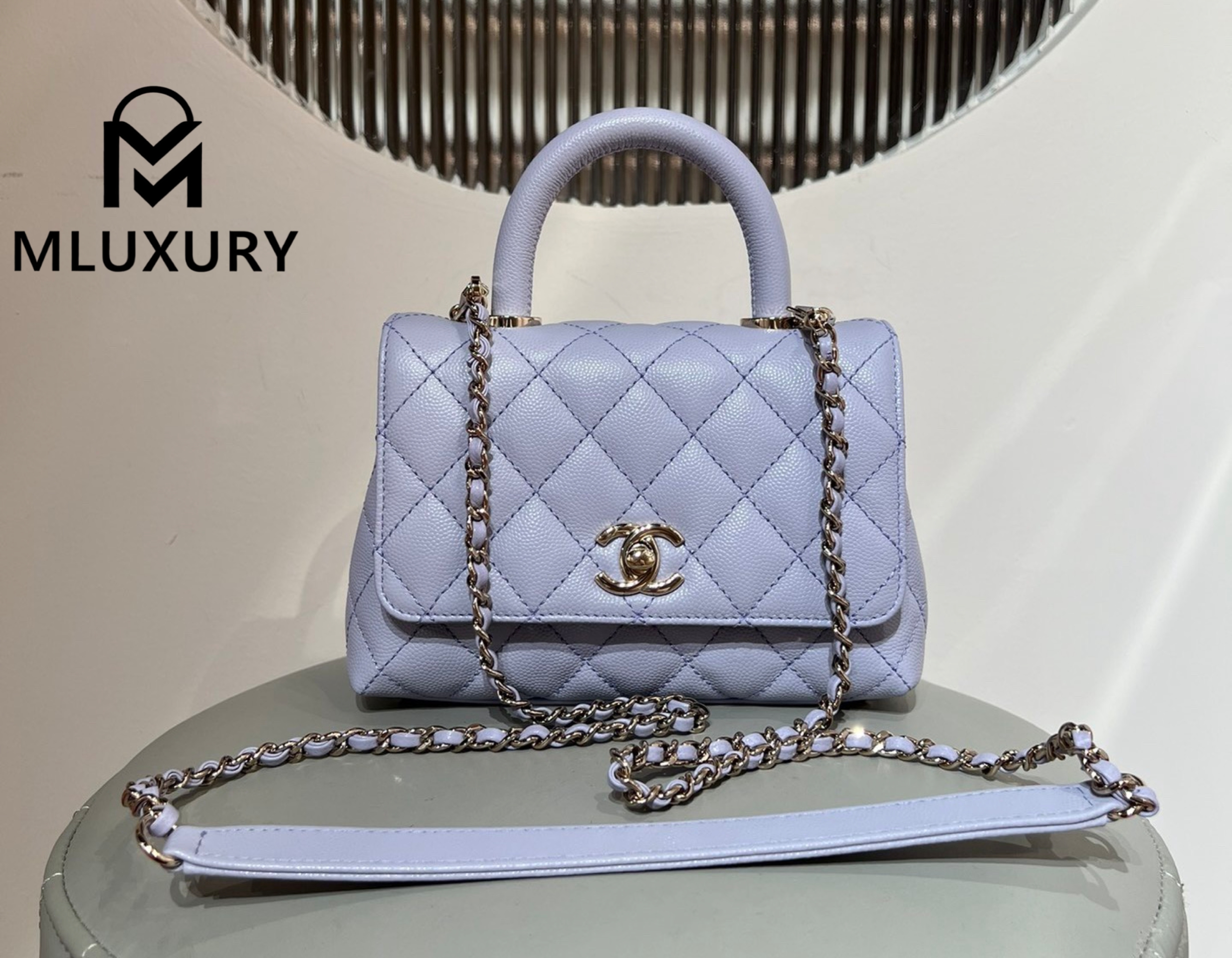 CHANEL Coco Handle Mini, Purple with Light Gold Buckle