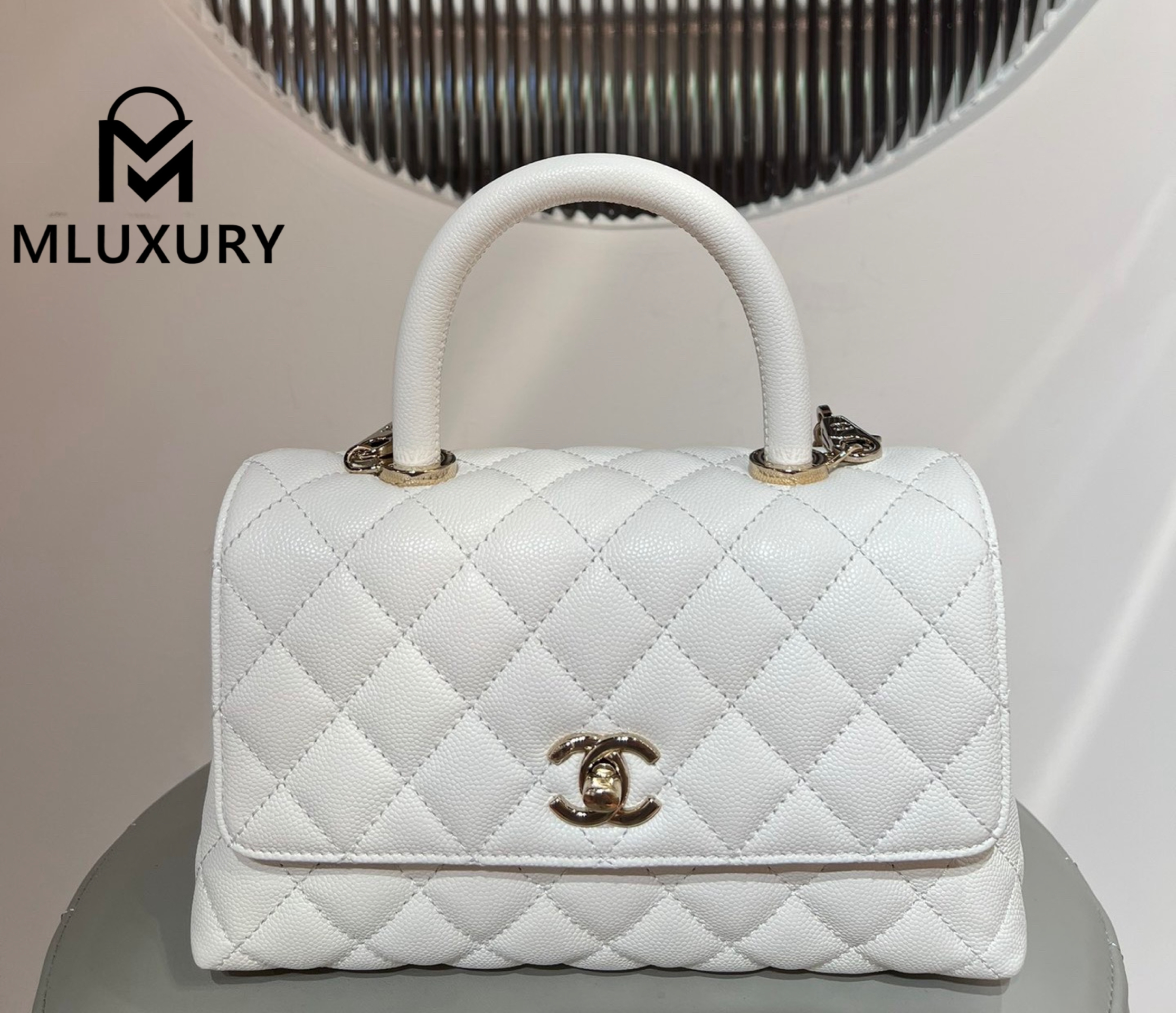 CHANEL Coco Handle Small, White with Light Gold Buckle