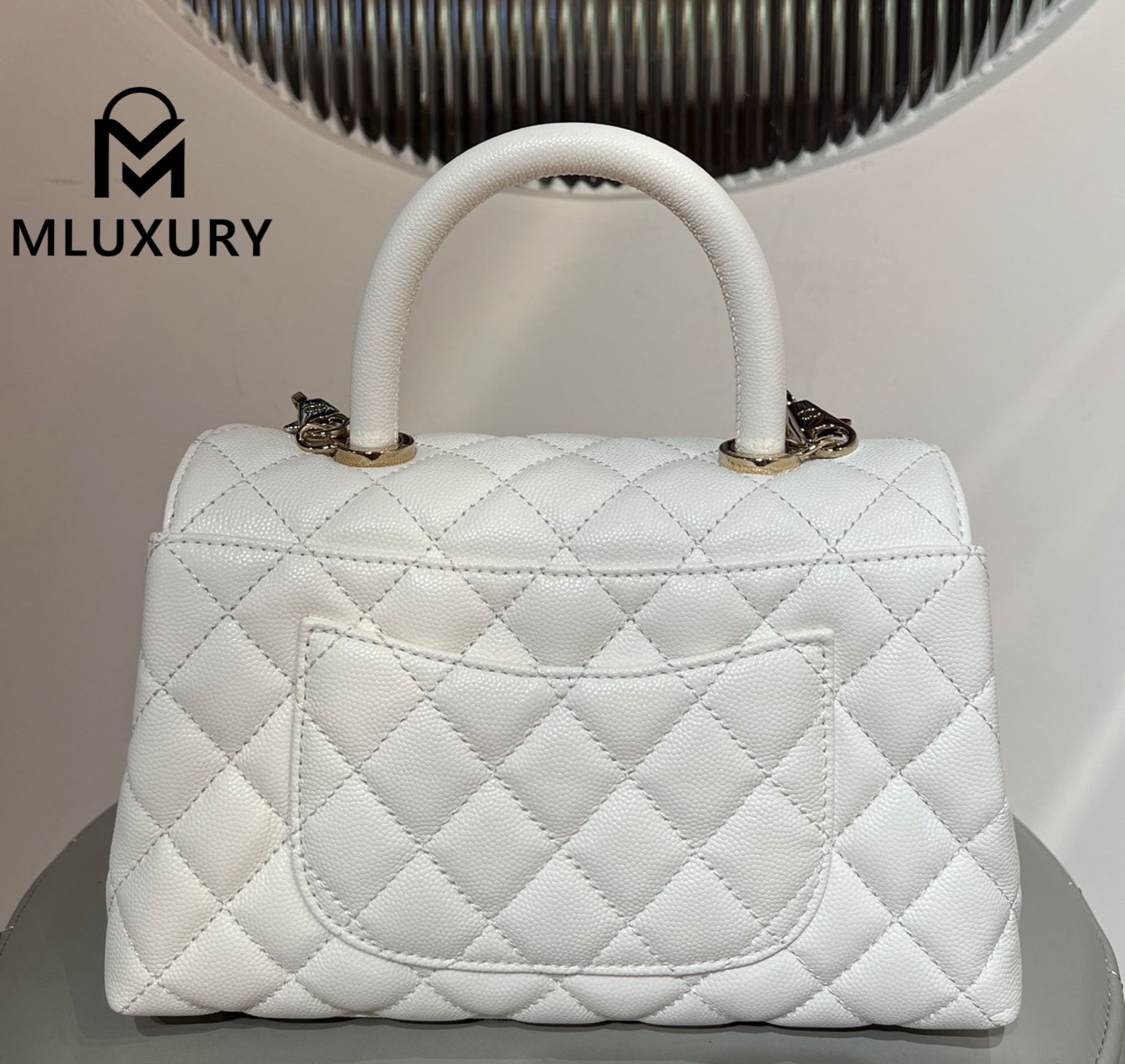 CHANEL Coco Handle Small, White with Light Gold Buckle