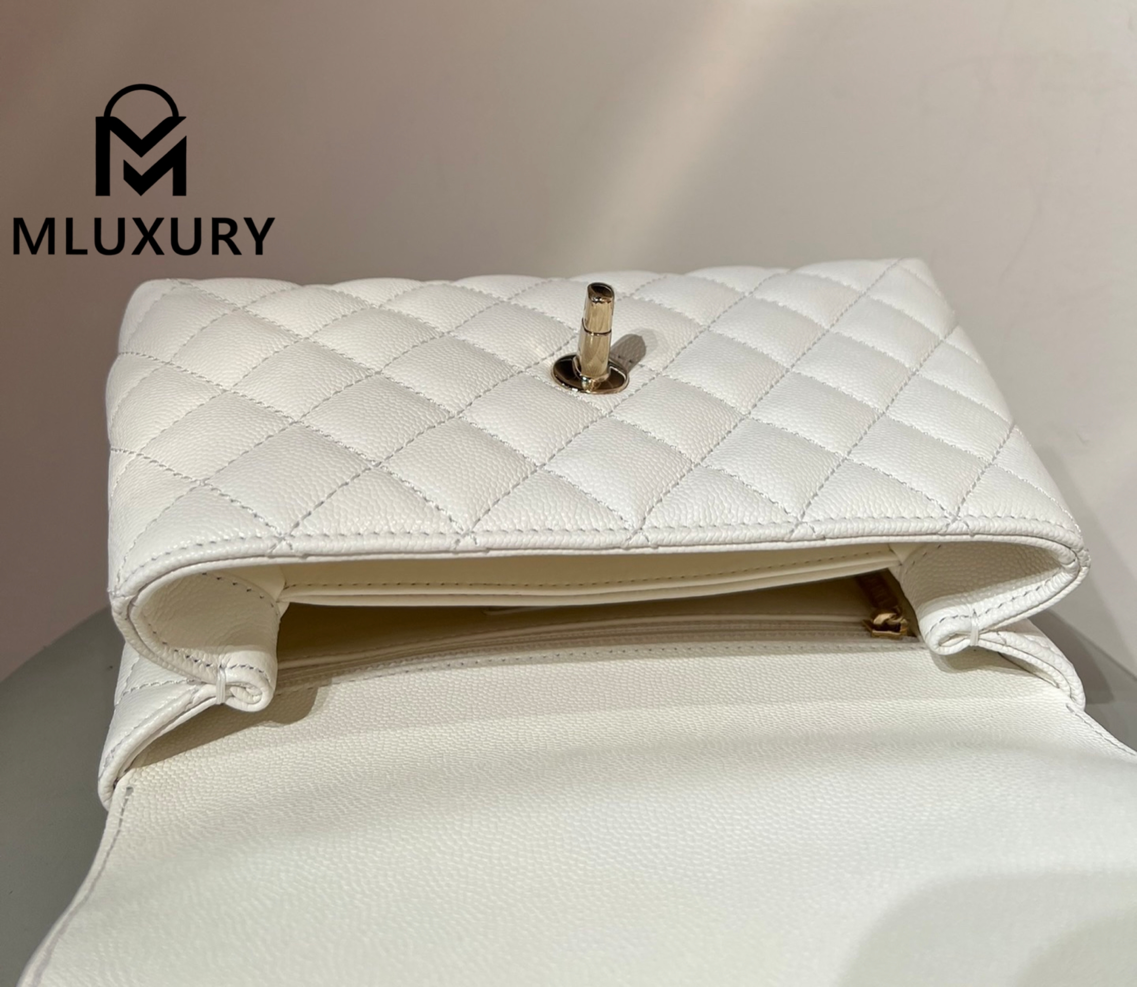 CHANEL Coco Handle Small, White with Light Gold Buckle