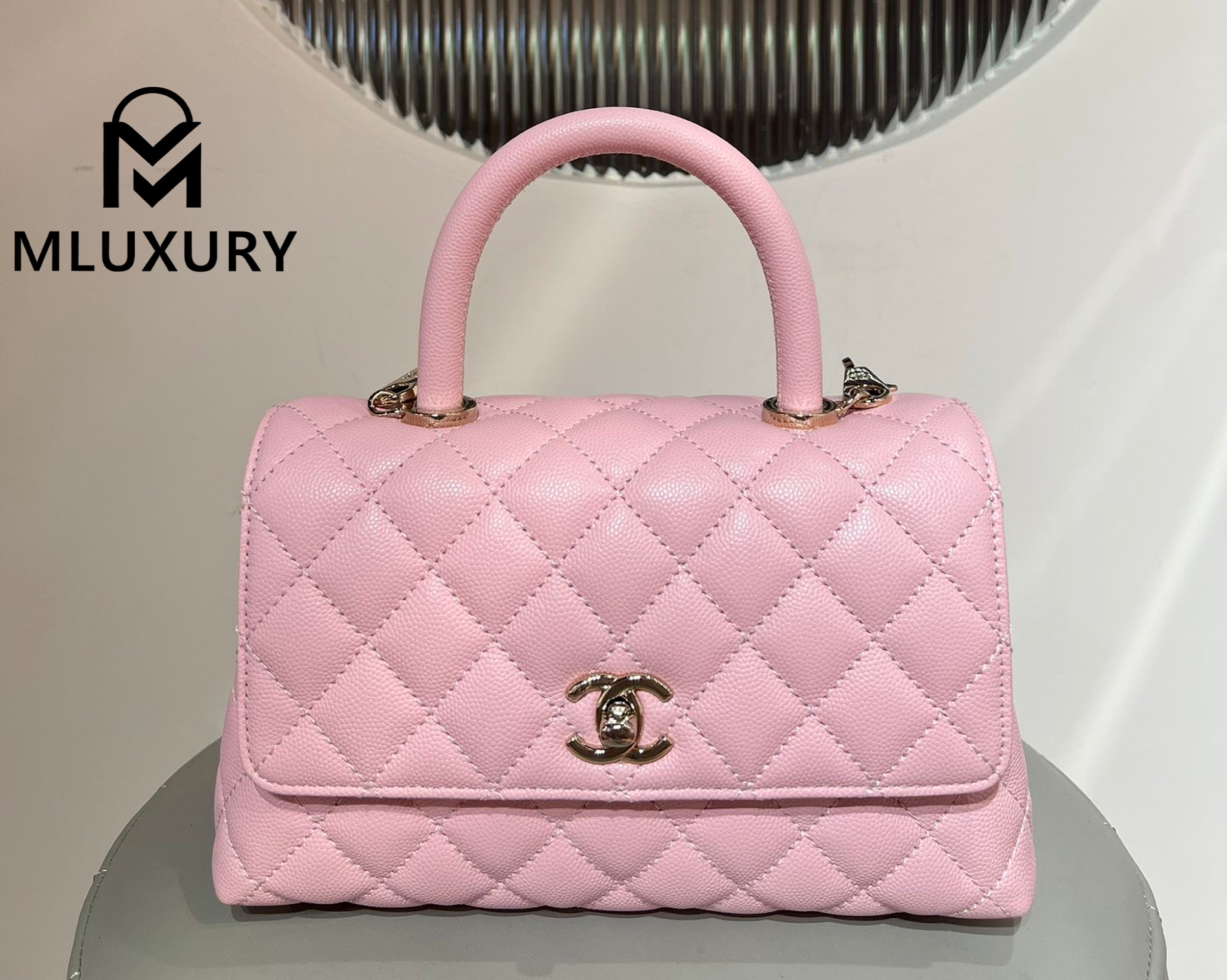 CHANEL Coco Handle Small, Pink with Light Gold Buckle