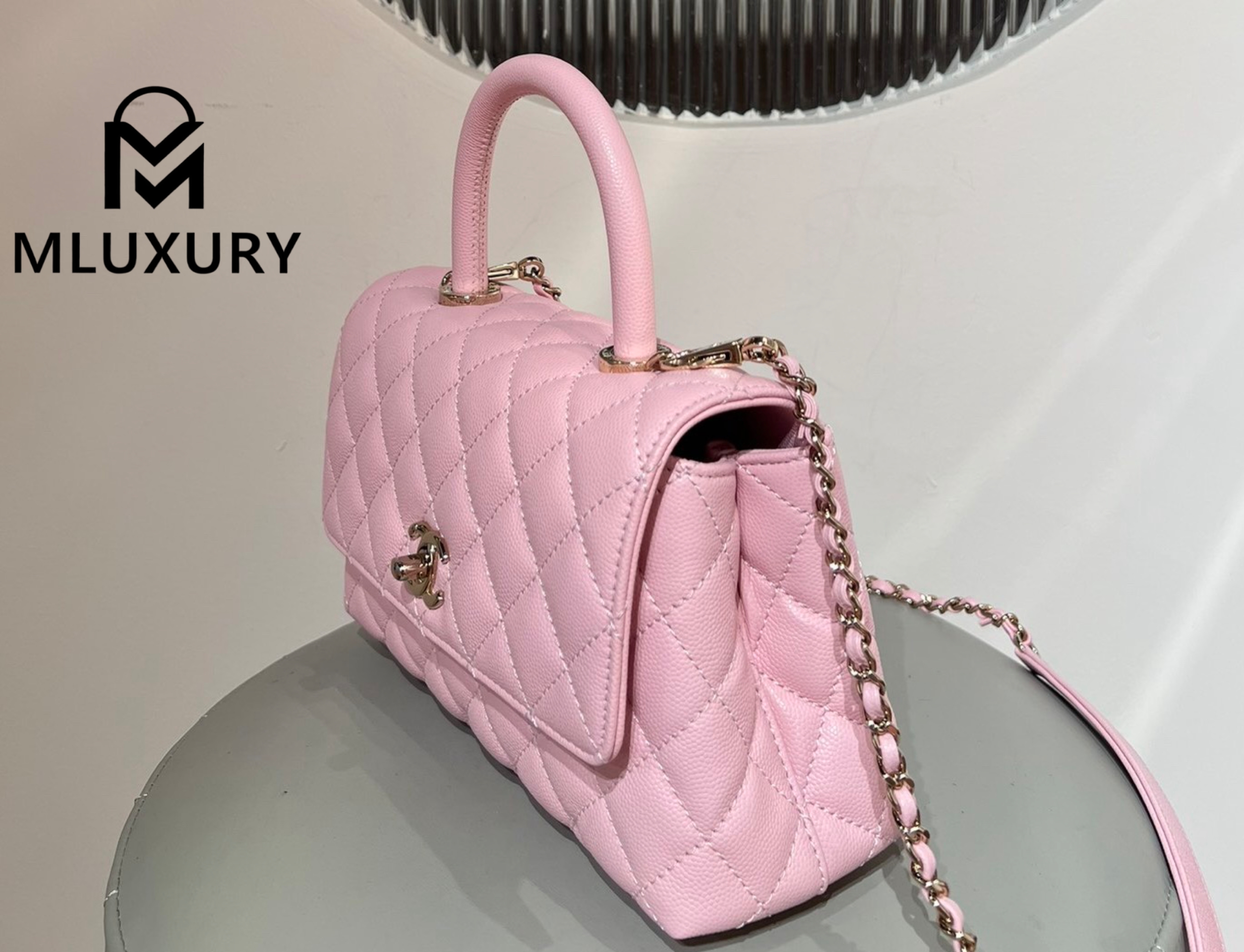 CHANEL Coco Handle Small, Pink with Light Gold Buckle