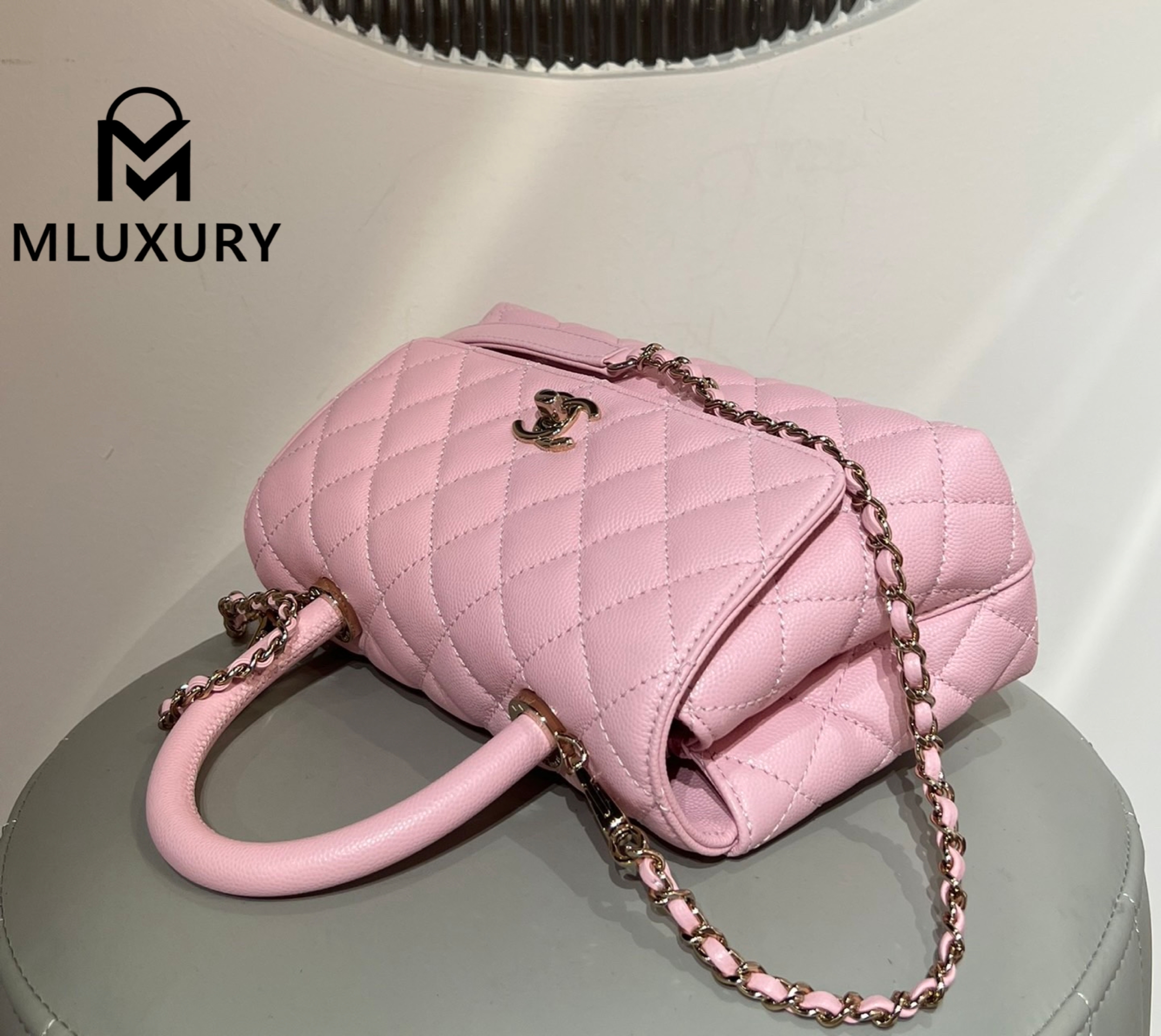 CHANEL Coco Handle Small, Pink with Light Gold Buckle