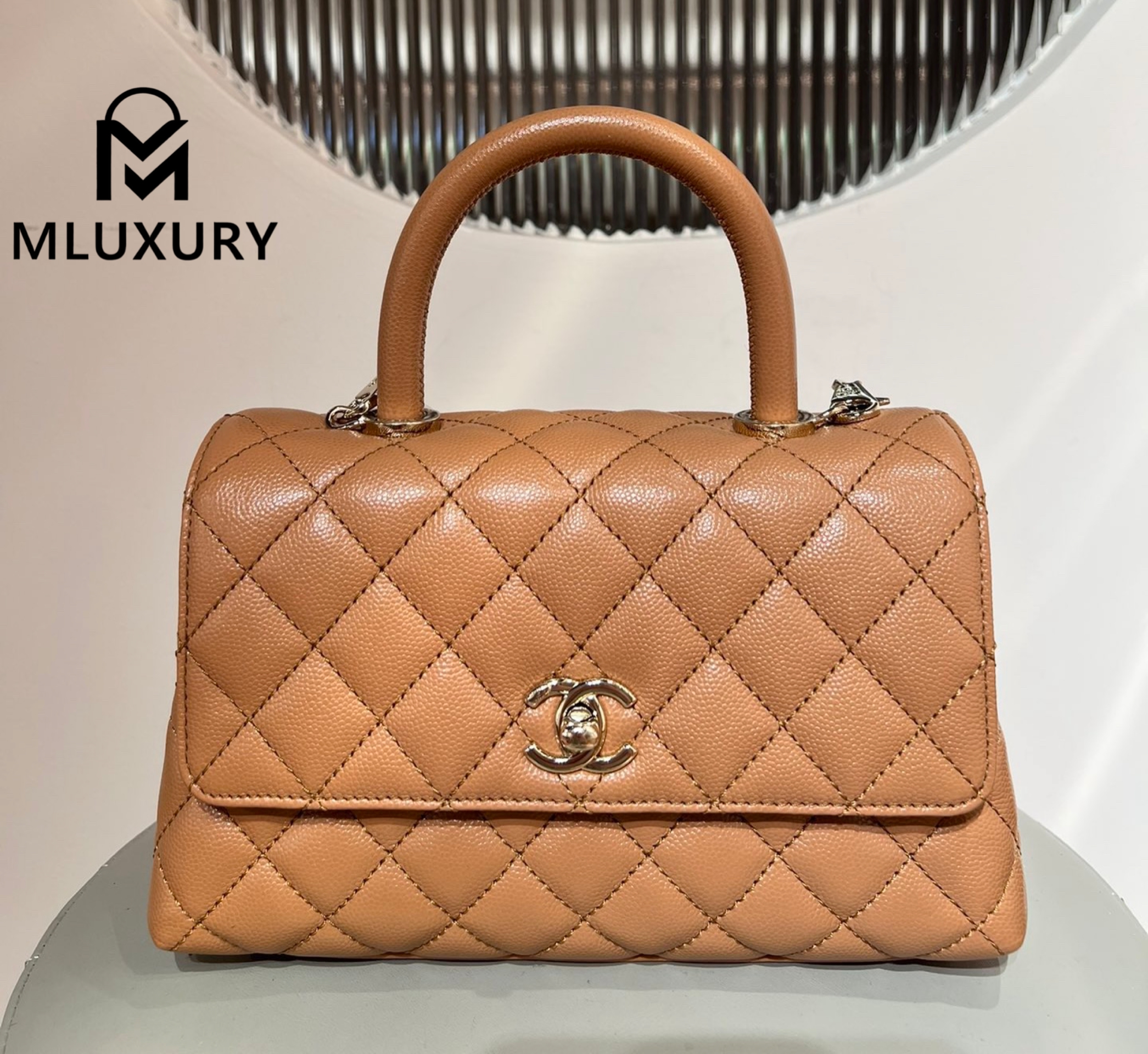 CHANEL Coco Handle Small, Milk Tea Color with Light Gold Buckle