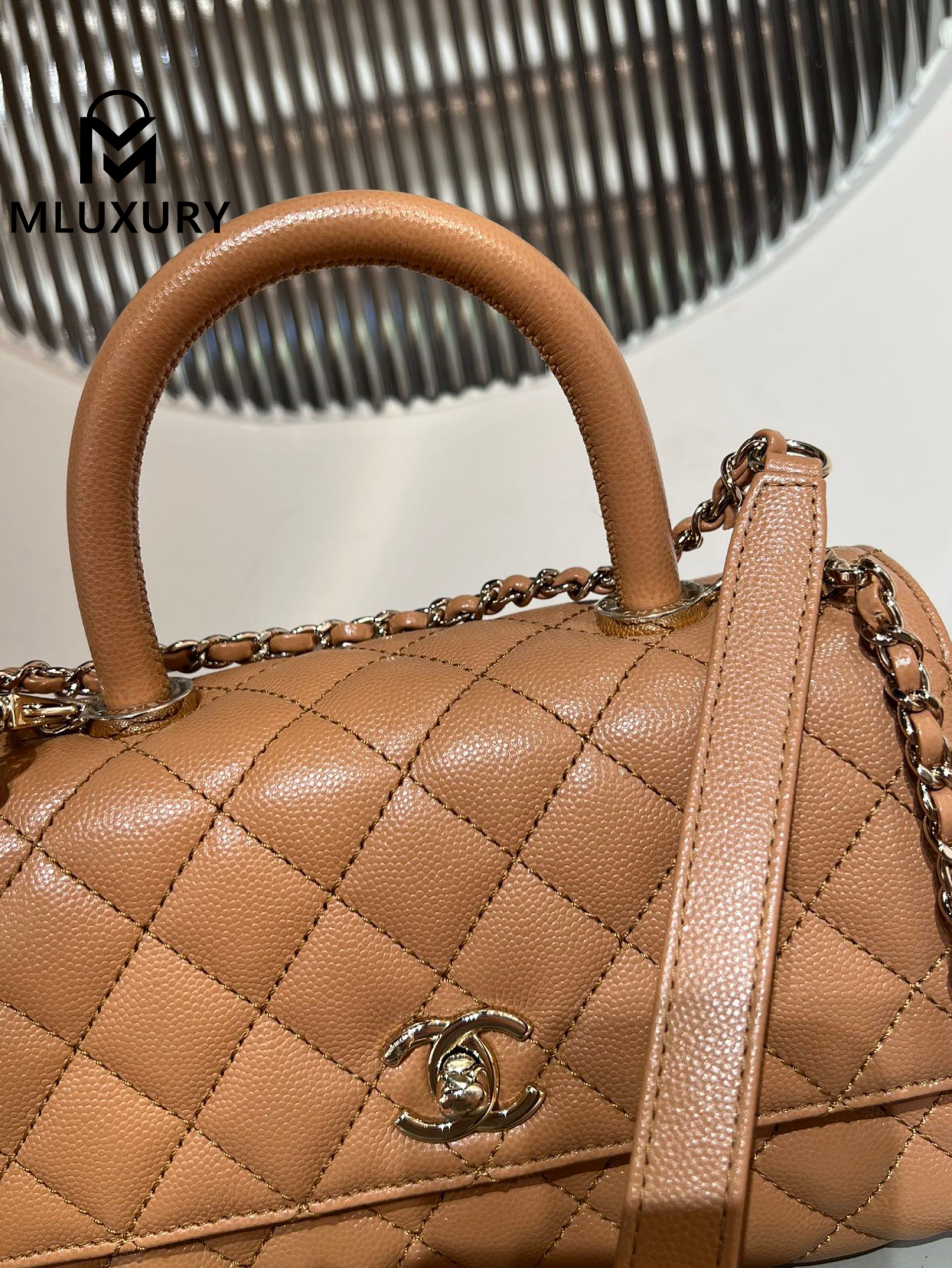 CHANEL Coco Handle Small, Milk Tea Color with Light Gold Buckle