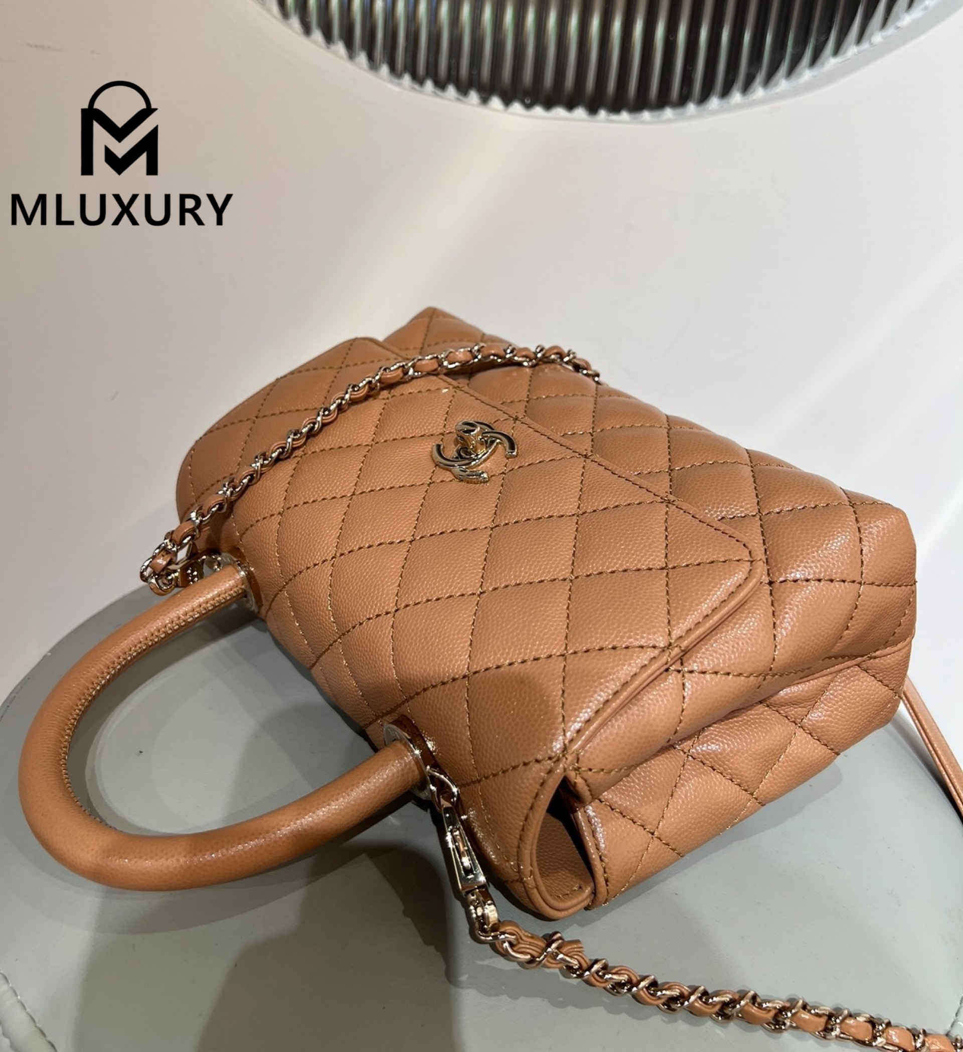 CHANEL Coco Handle Small, Milk Tea Color with Light Gold Buckle