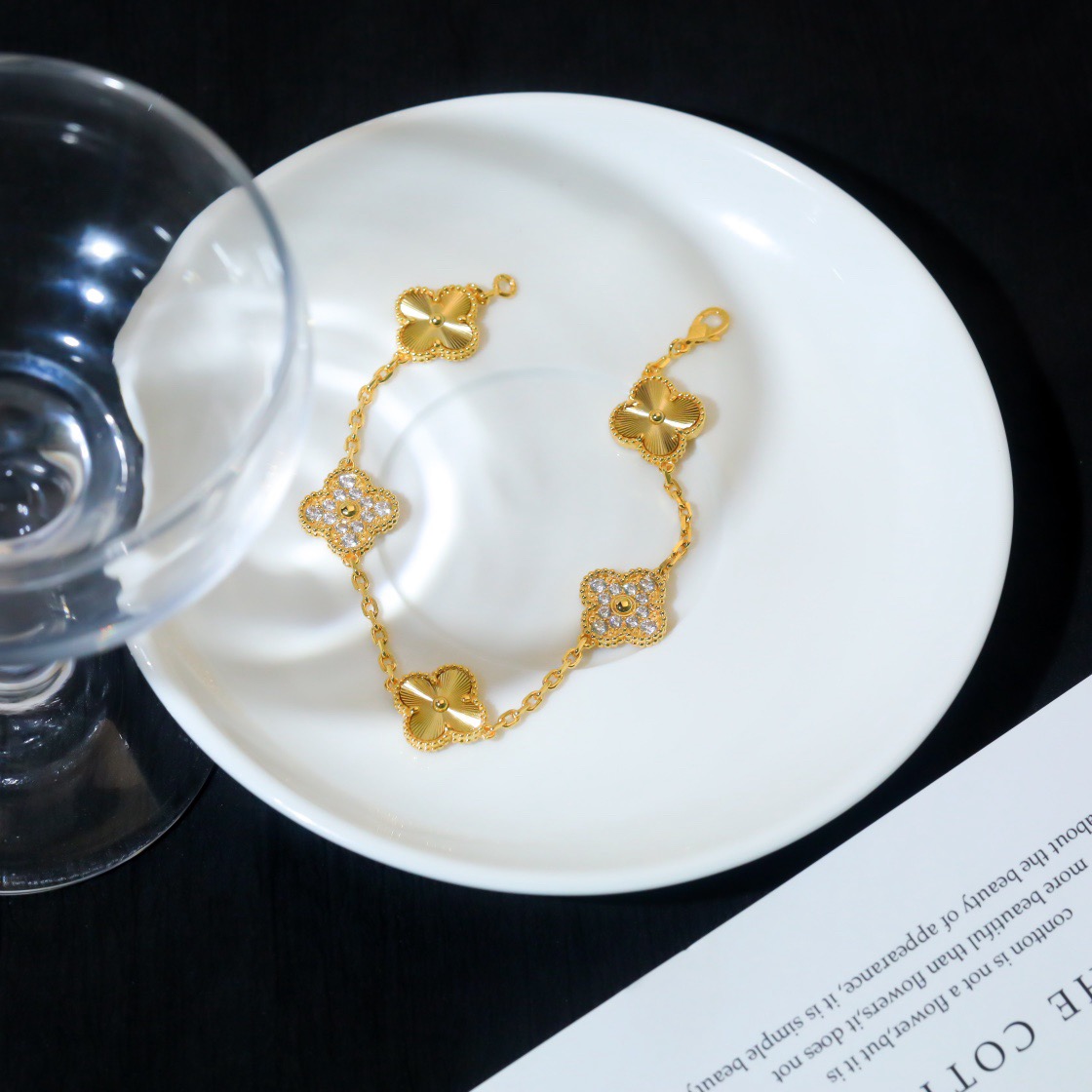 Van Cleef & Arpels classic engraved gold five-flower bracelet