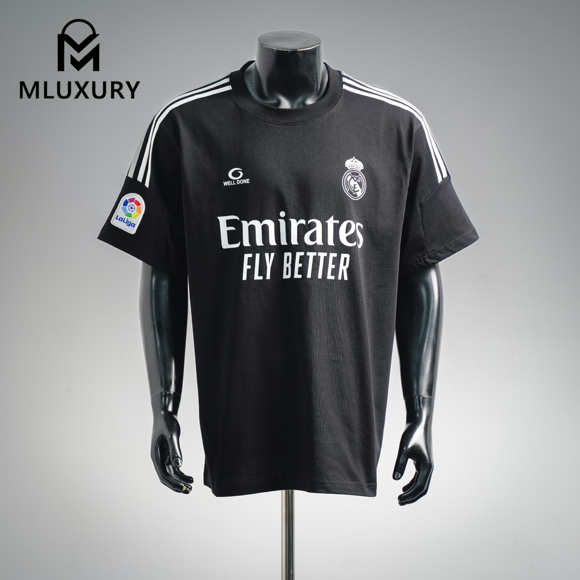 WE11DONE Real Madrid Black Warriors Football Jersey Modified Unisex Short-Sleeve T-Shirt，Black