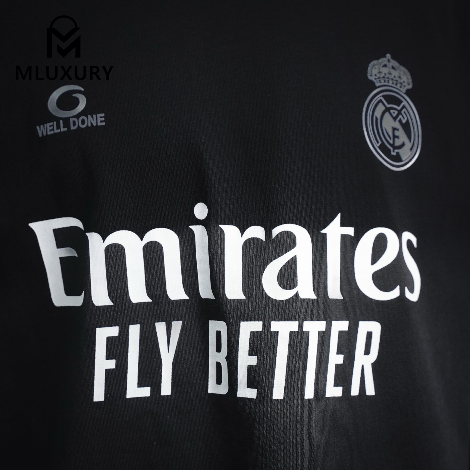 WE11DONE Real Madrid Black Warriors Football Jersey Modified Unisex Short-Sleeve T-Shirt，Black