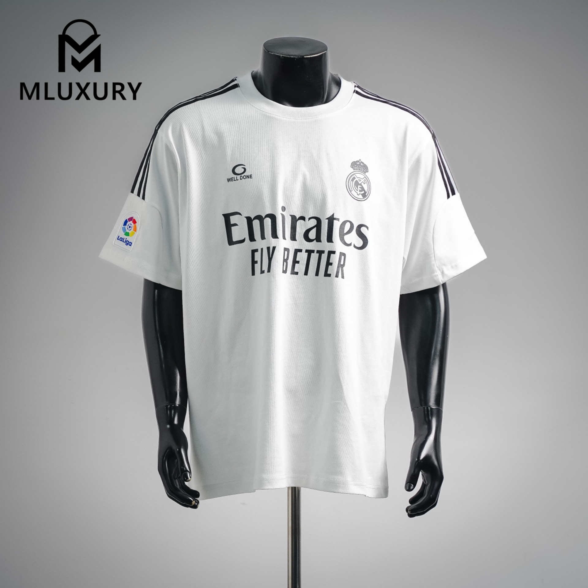 WE11DONE Real Madrid Black Warrior Soccer Jersey Modified Unisex Short-Sleeve T-Shirt，White