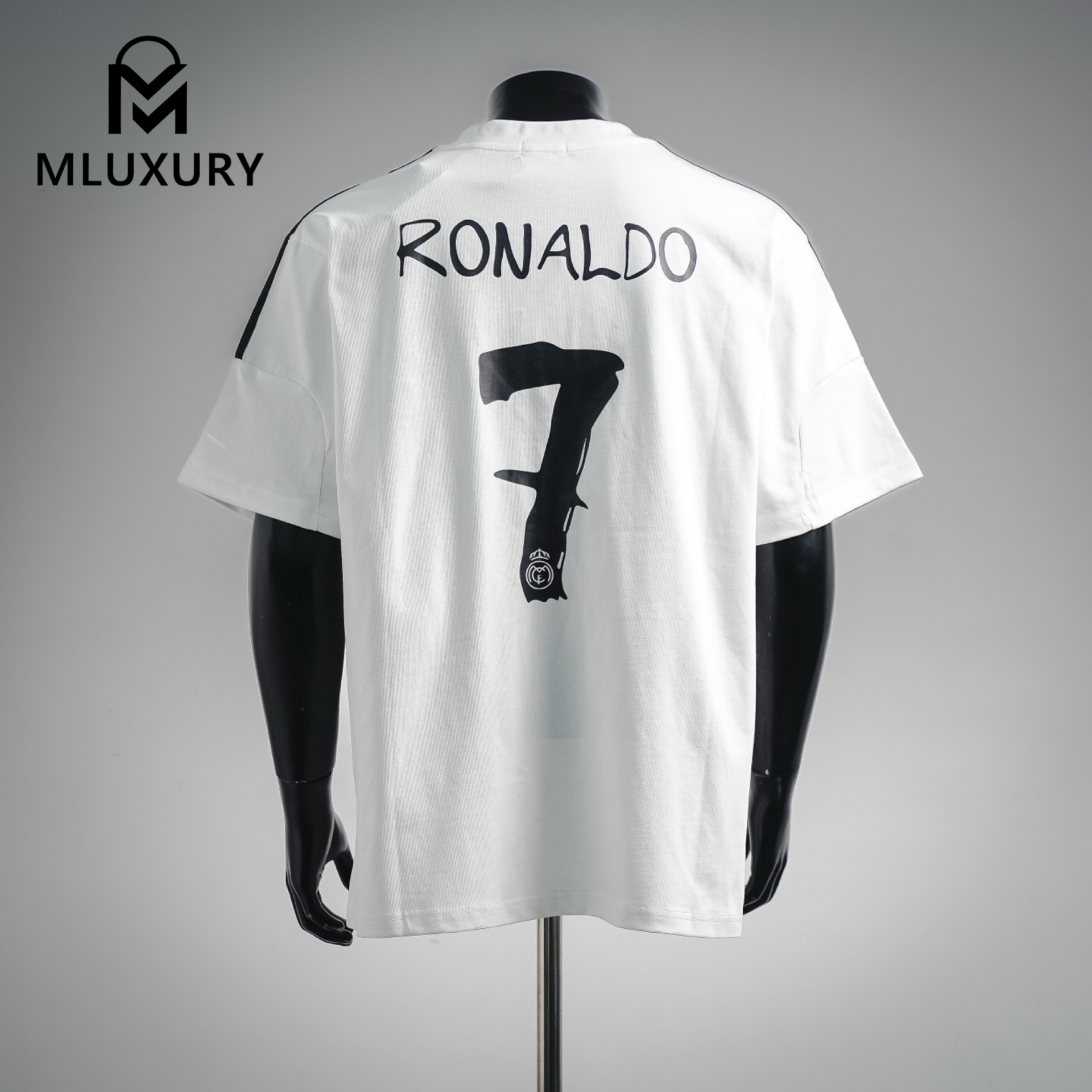 WE11DONE Real Madrid Black Warrior Soccer Jersey Modified Unisex Short-Sleeve T-Shirt，White