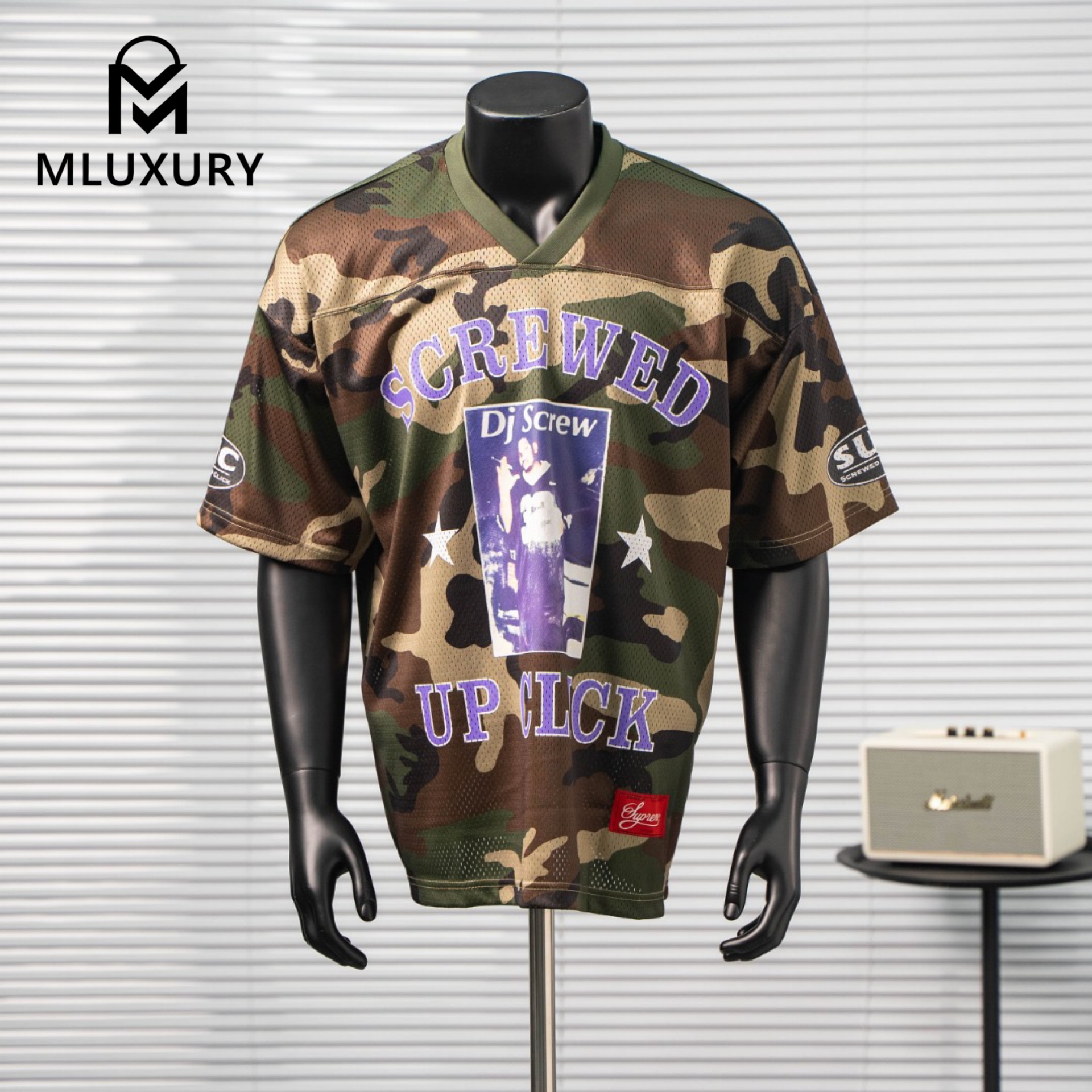 Supreme × DJ Screw Collaboration SS26 Football Jersey, American Style V-Neck Jersey with Color Block Print Mesh Soccer Jersey