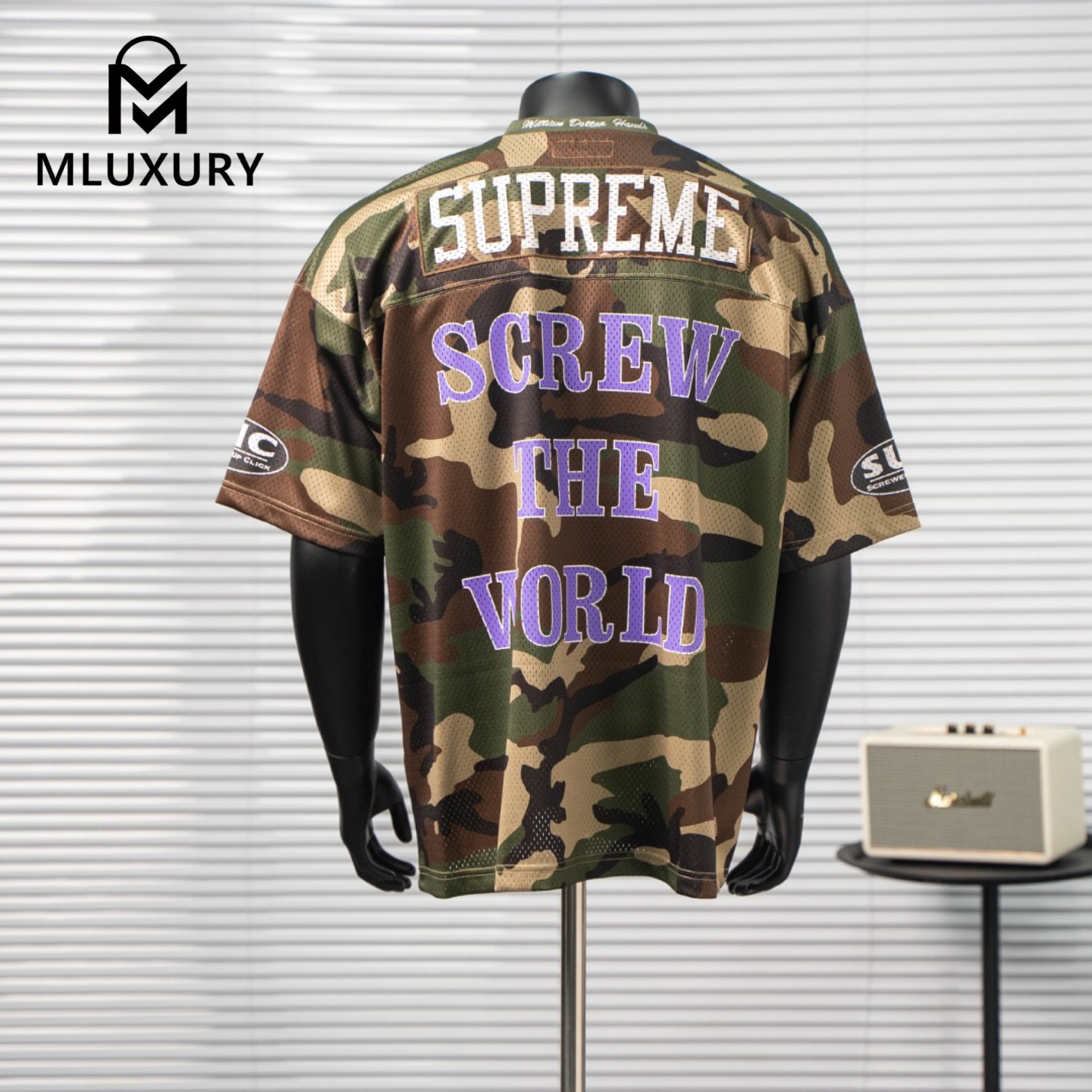 Supreme × DJ Screw Collaboration SS26 Football Jersey, American Style V-Neck Jersey with Color Block Print Mesh Soccer Jersey