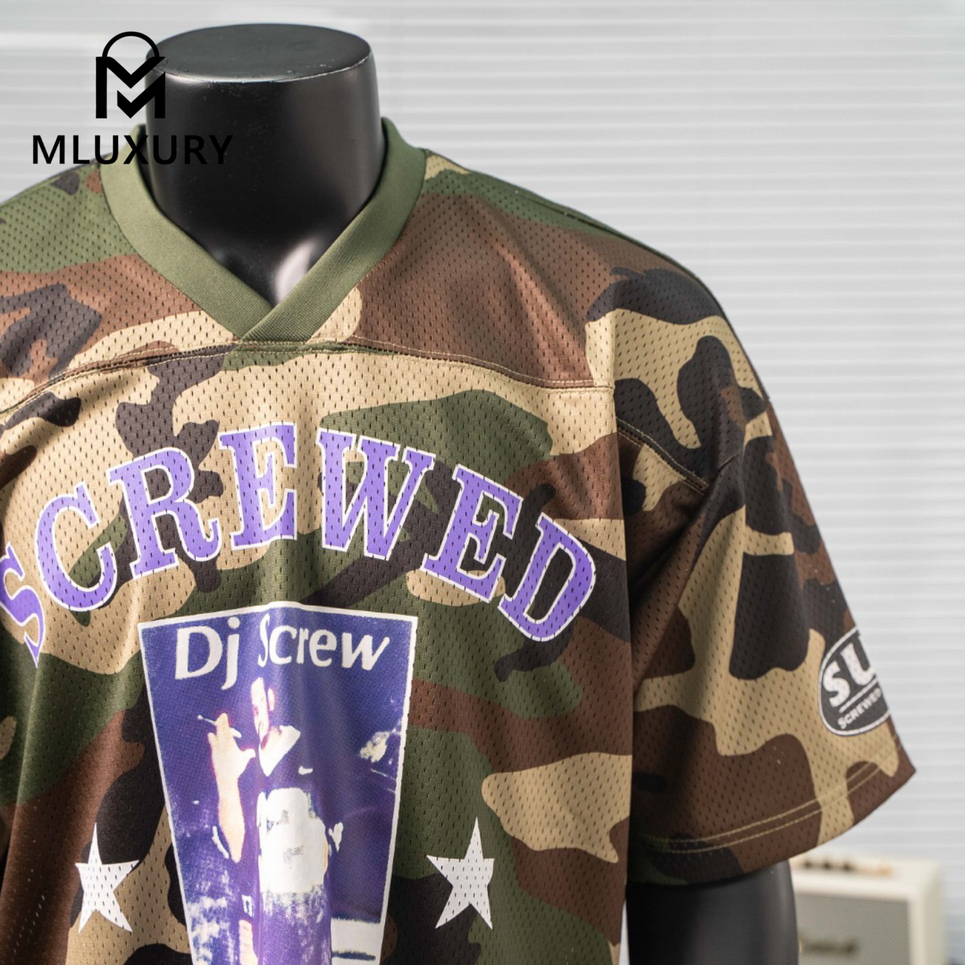 Supreme × DJ Screw Collaboration SS26 Football Jersey, American Style V-Neck Jersey with Color Block Print Mesh Soccer Jersey