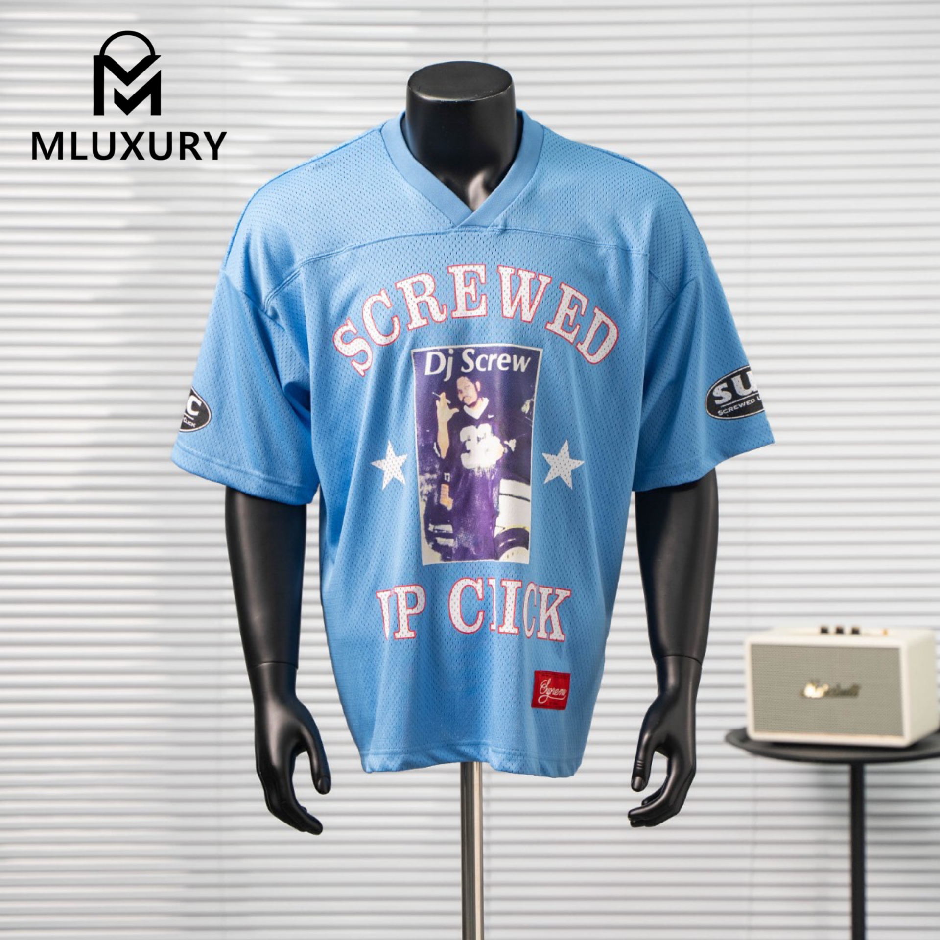 Supreme × DJ Screw Collaboration SS26 Football Jersey, American Style V-Neck Jersey with Color Block Print Mesh Soccer Jersey