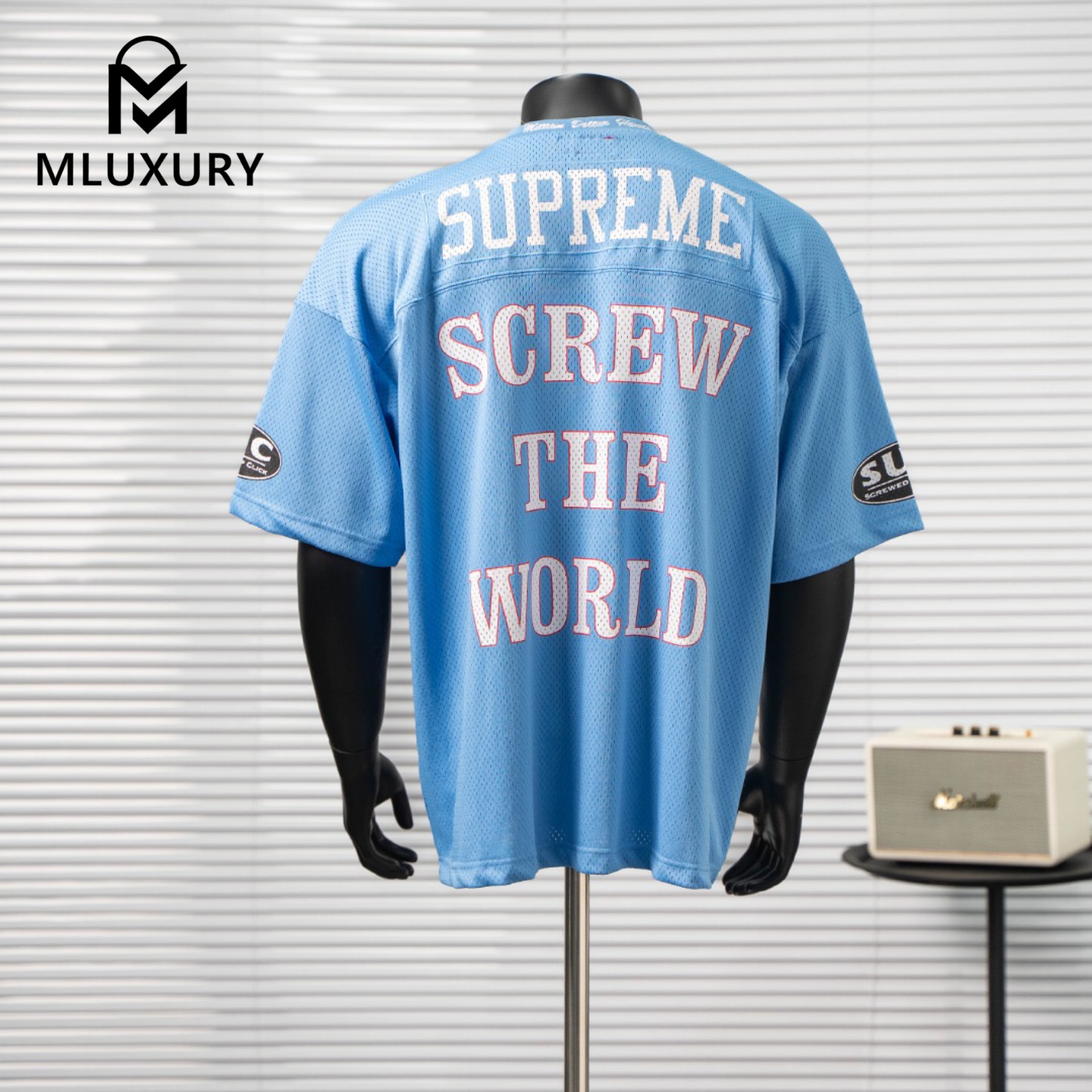 Supreme × DJ Screw Collaboration SS26 Football Jersey, American Style V-Neck Jersey with Color Block Print Mesh Soccer Jersey