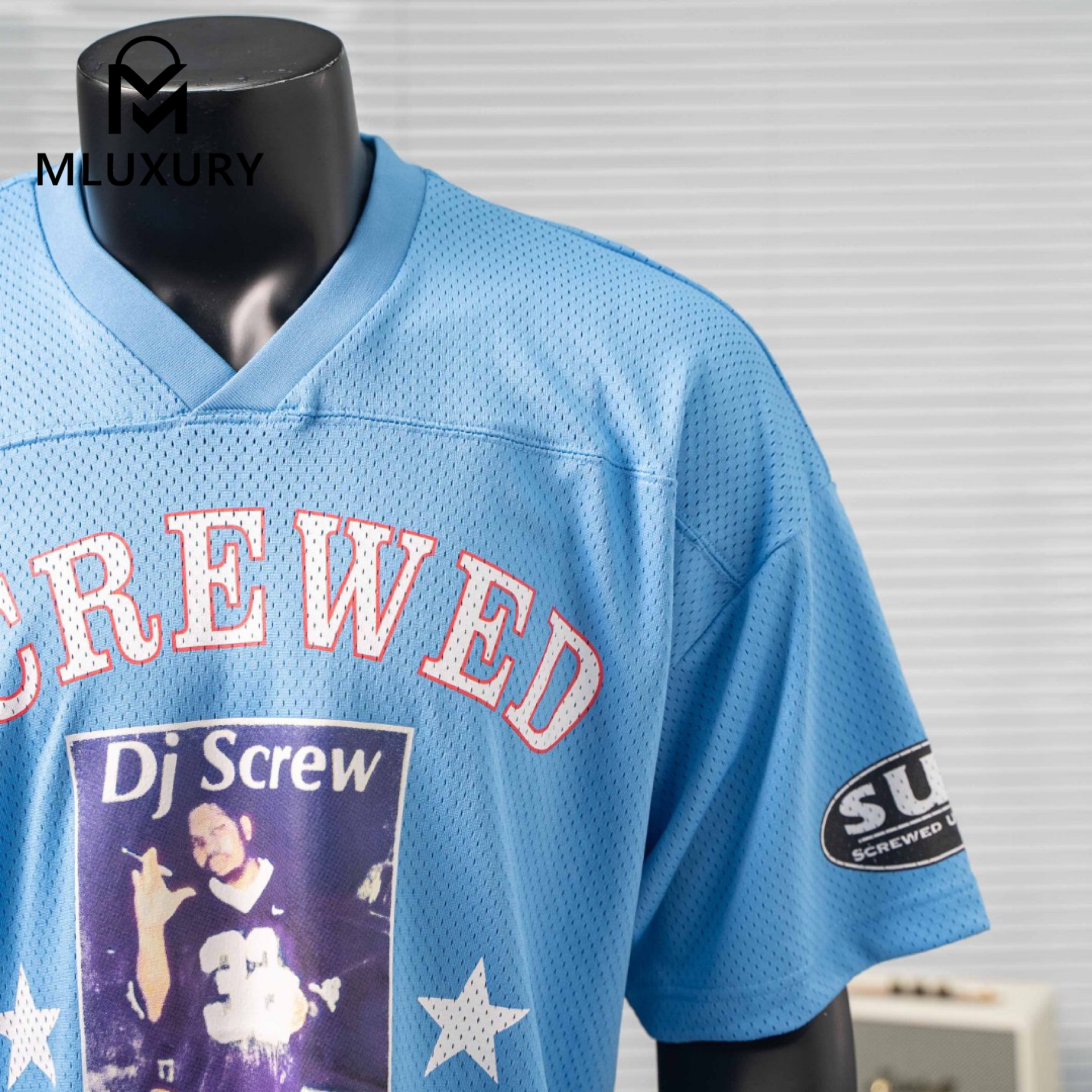 Supreme × DJ Screw Collaboration SS26 Football Jersey, American Style V-Neck Jersey with Color Block Print Mesh Soccer Jersey