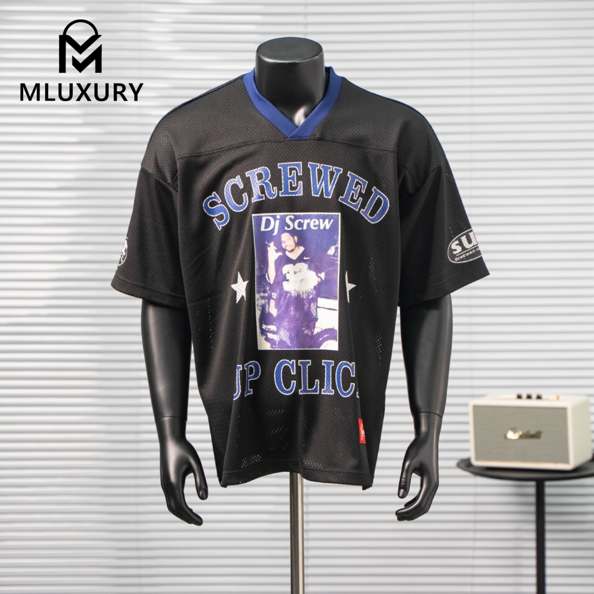 Supreme × DJ Screw Collaboration SS26 Football Jersey, American Style V-Neck, Color-Blocked Print Mesh Soccer Jersey