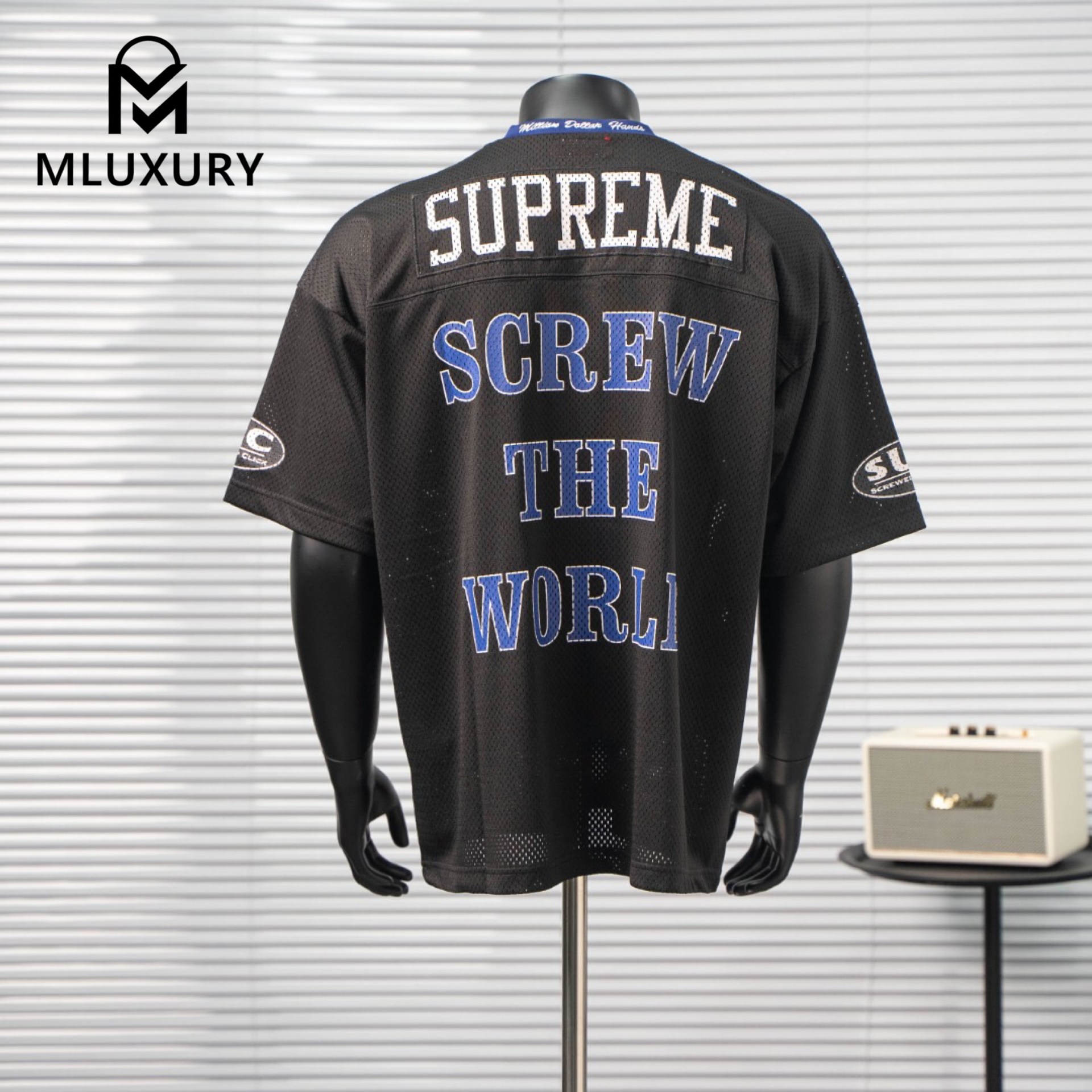 Supreme × DJ Screw Collaboration SS26 Football Jersey, American Style V-Neck, Color-Blocked Print Mesh Soccer Jersey