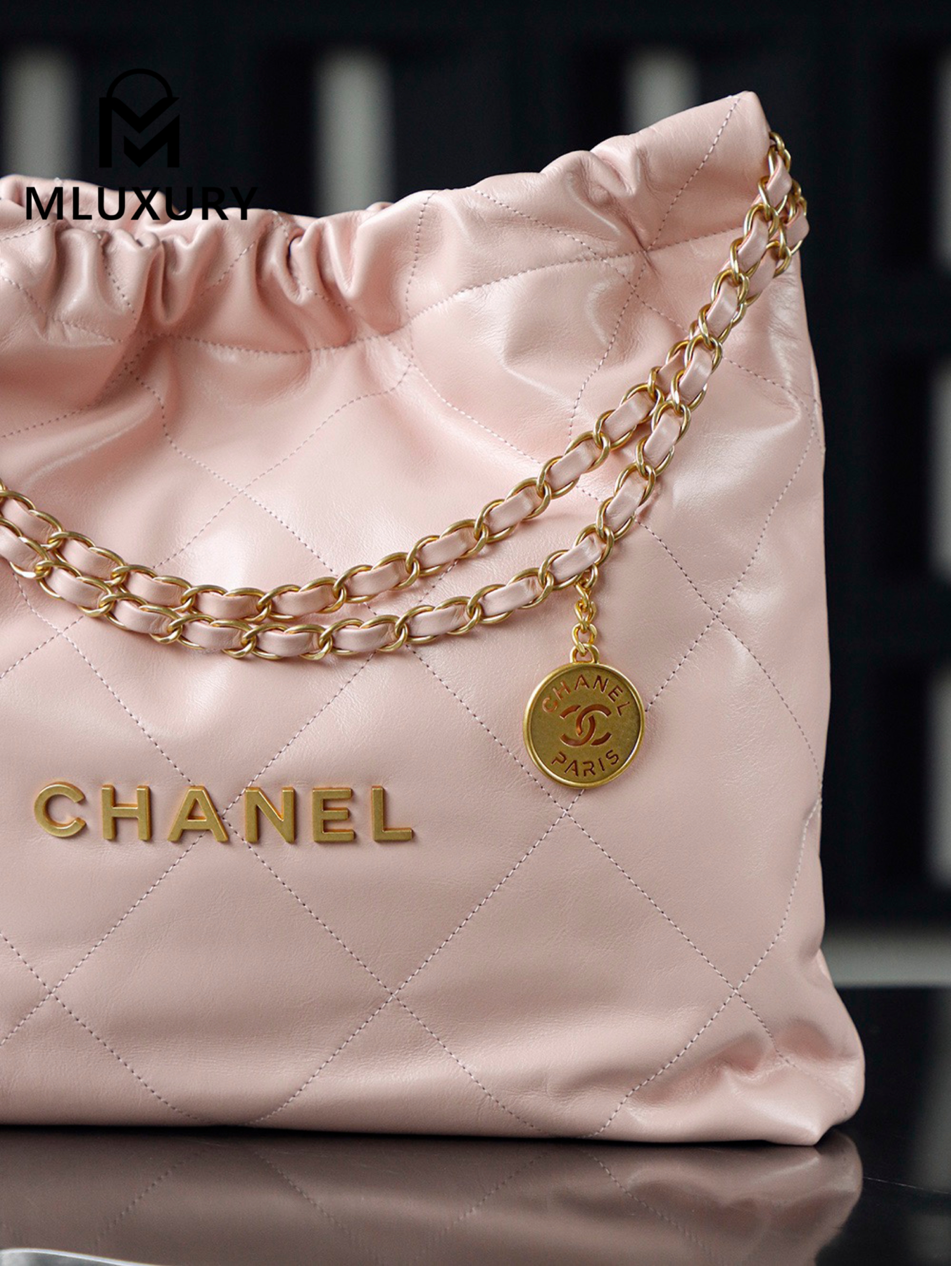 CHANEL 22 BAG (Medium), Pink&Gold