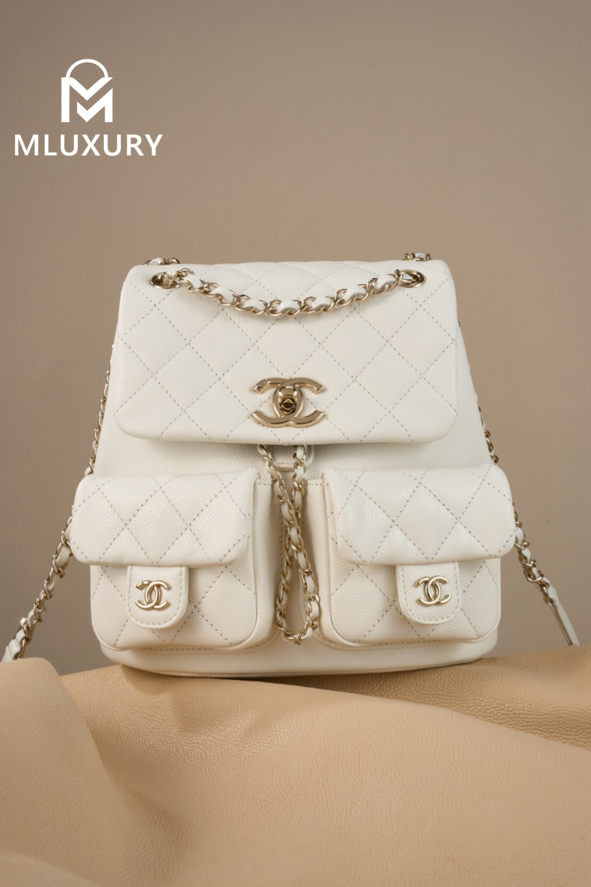 CHANEL 24A Duma Medium Backpack, White