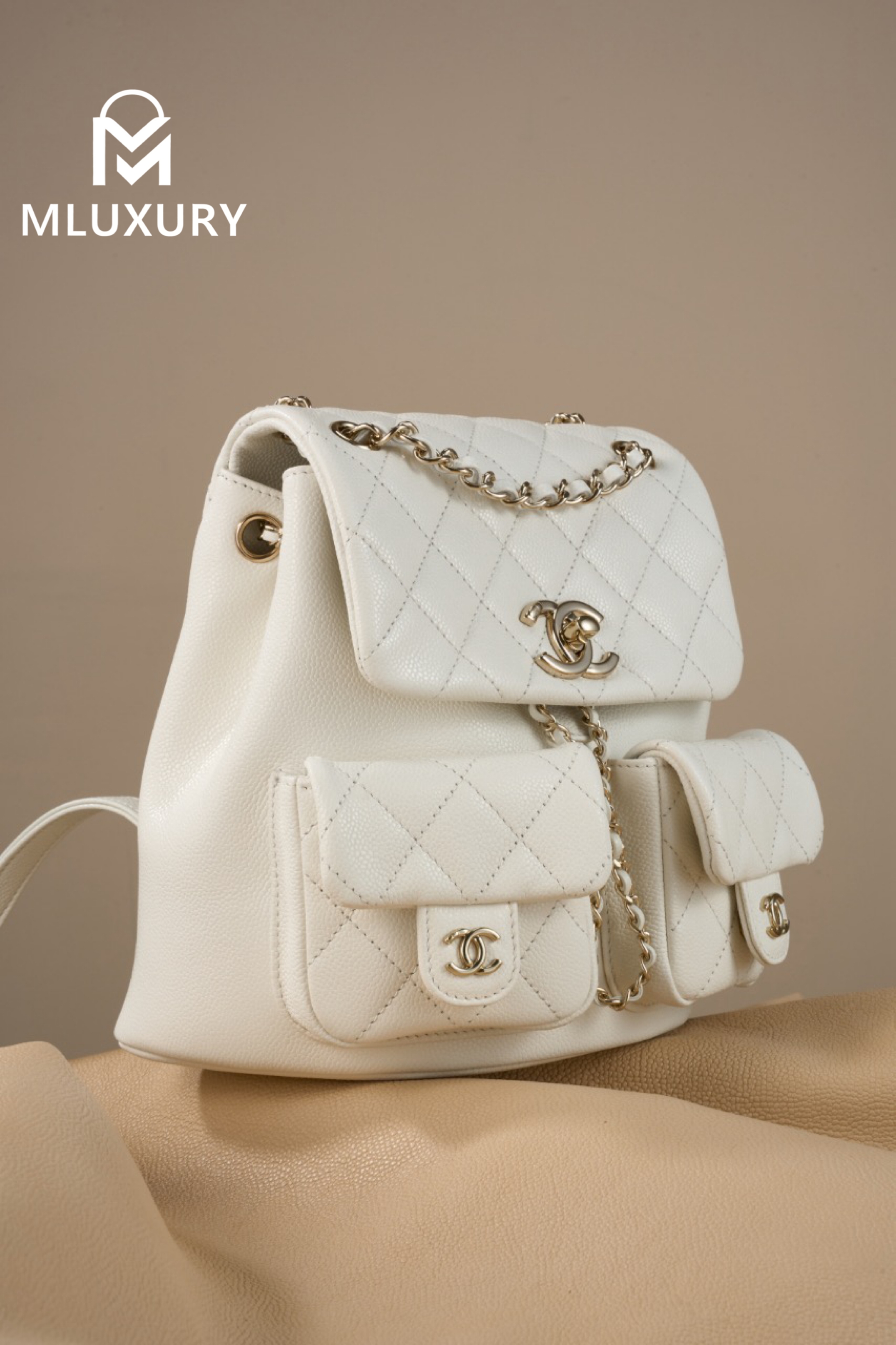 CHANEL 24A Duma Medium Backpack, White