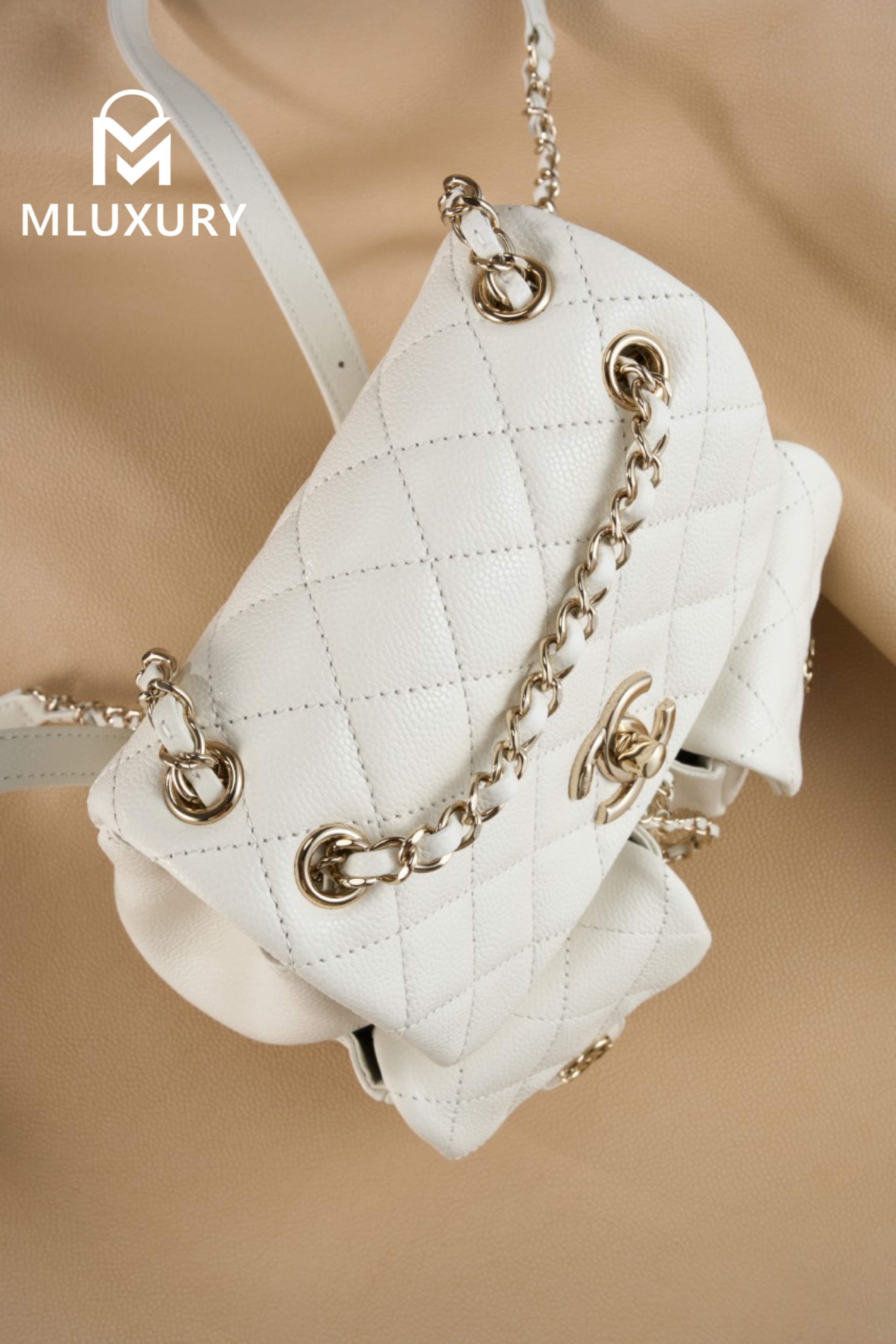 CHANEL 24A Duma Medium Backpack, White