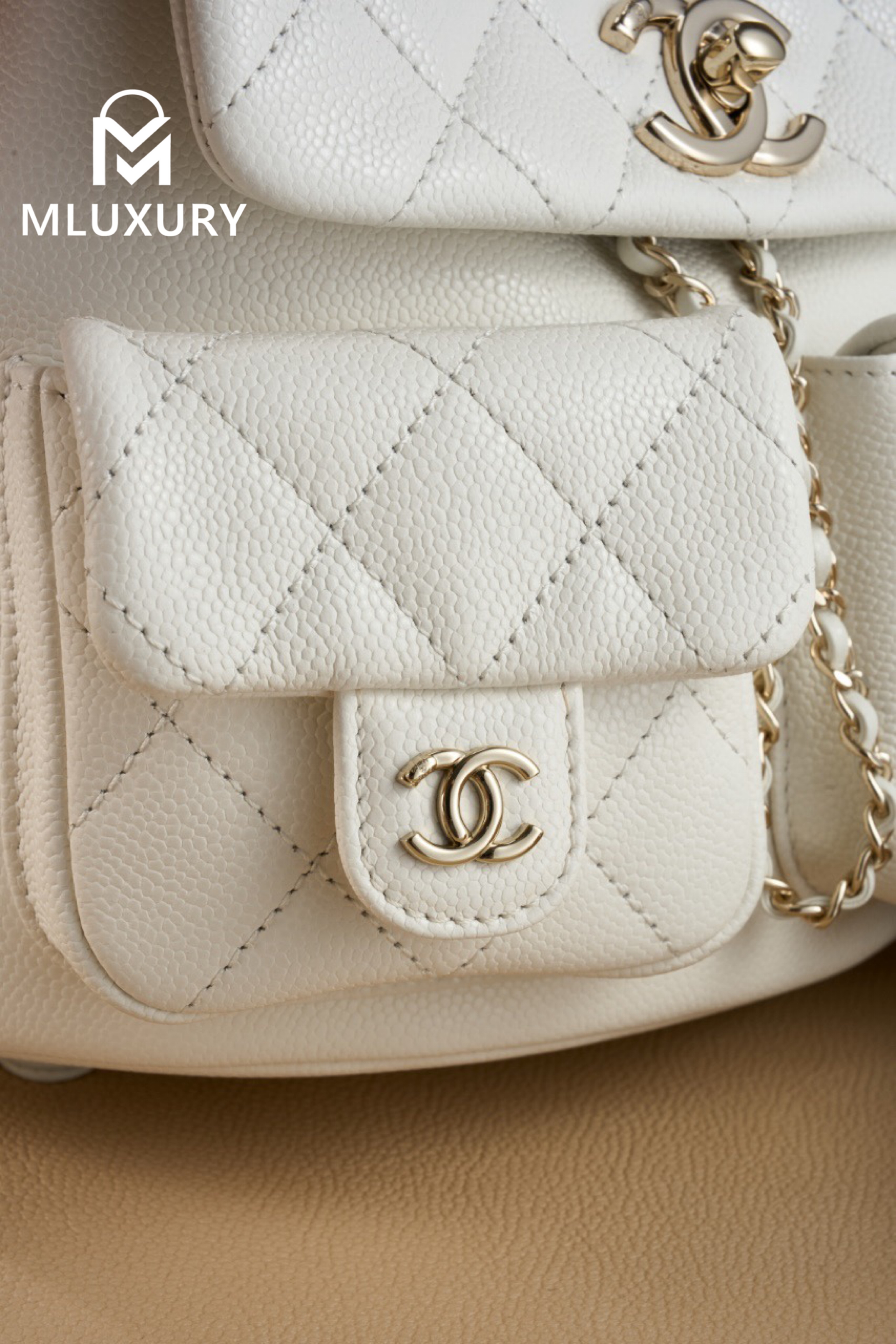 CHANEL 24A Duma Medium Backpack, White