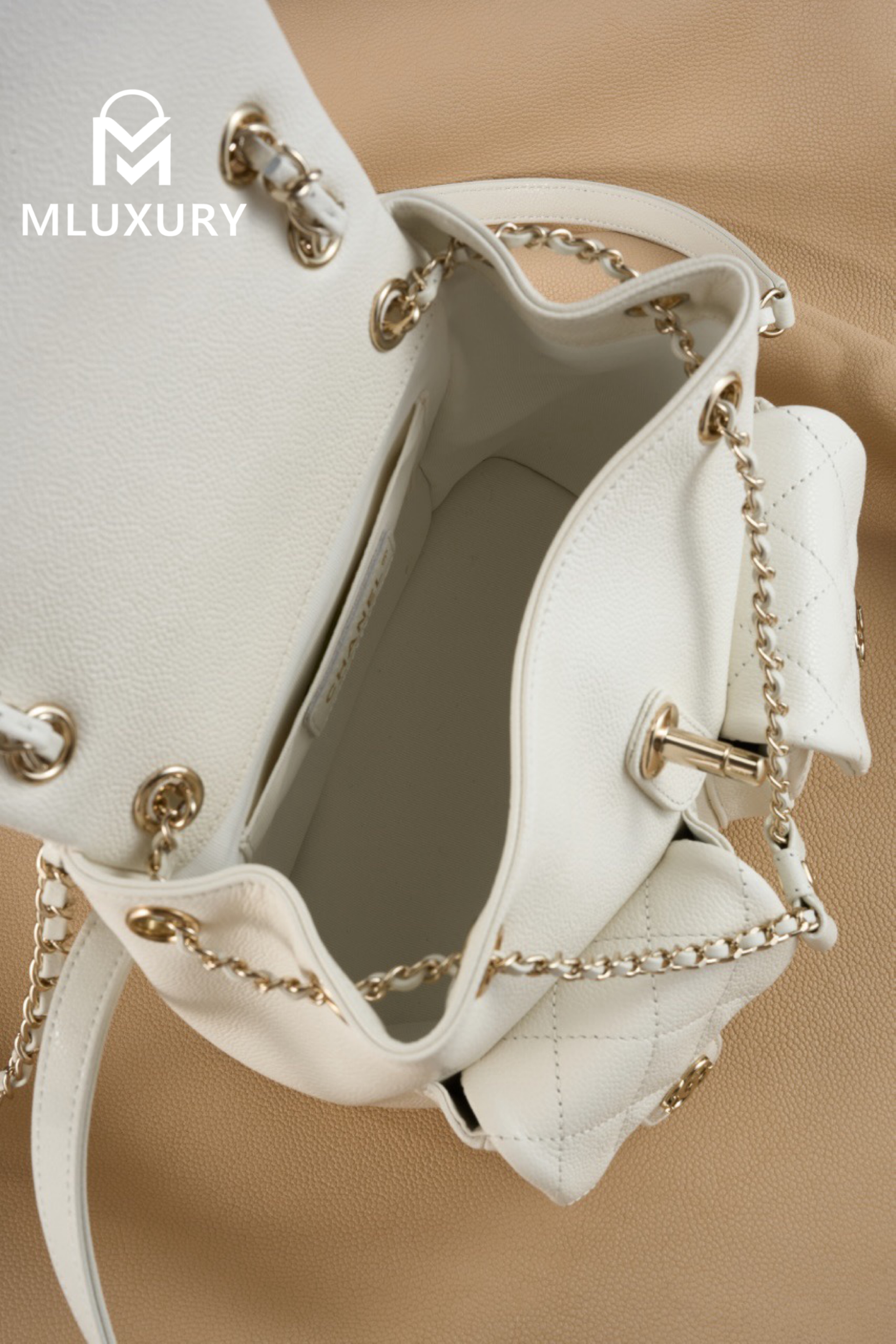 CHANEL 24A Duma Medium Backpack, White