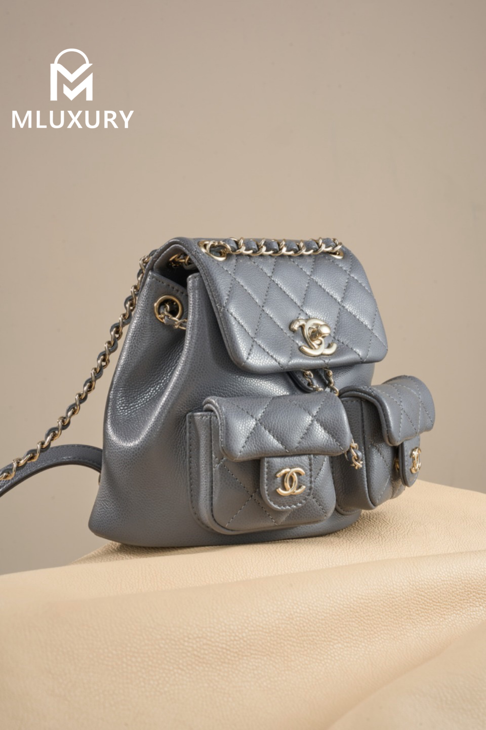 CHANEL 24A Duma Small Backpack, Grey