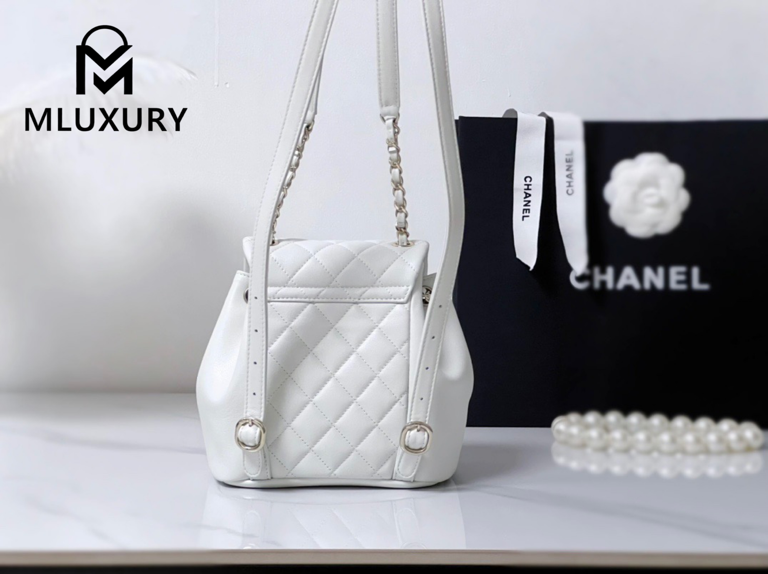 CHANEL 23Duma Small Backpack, White