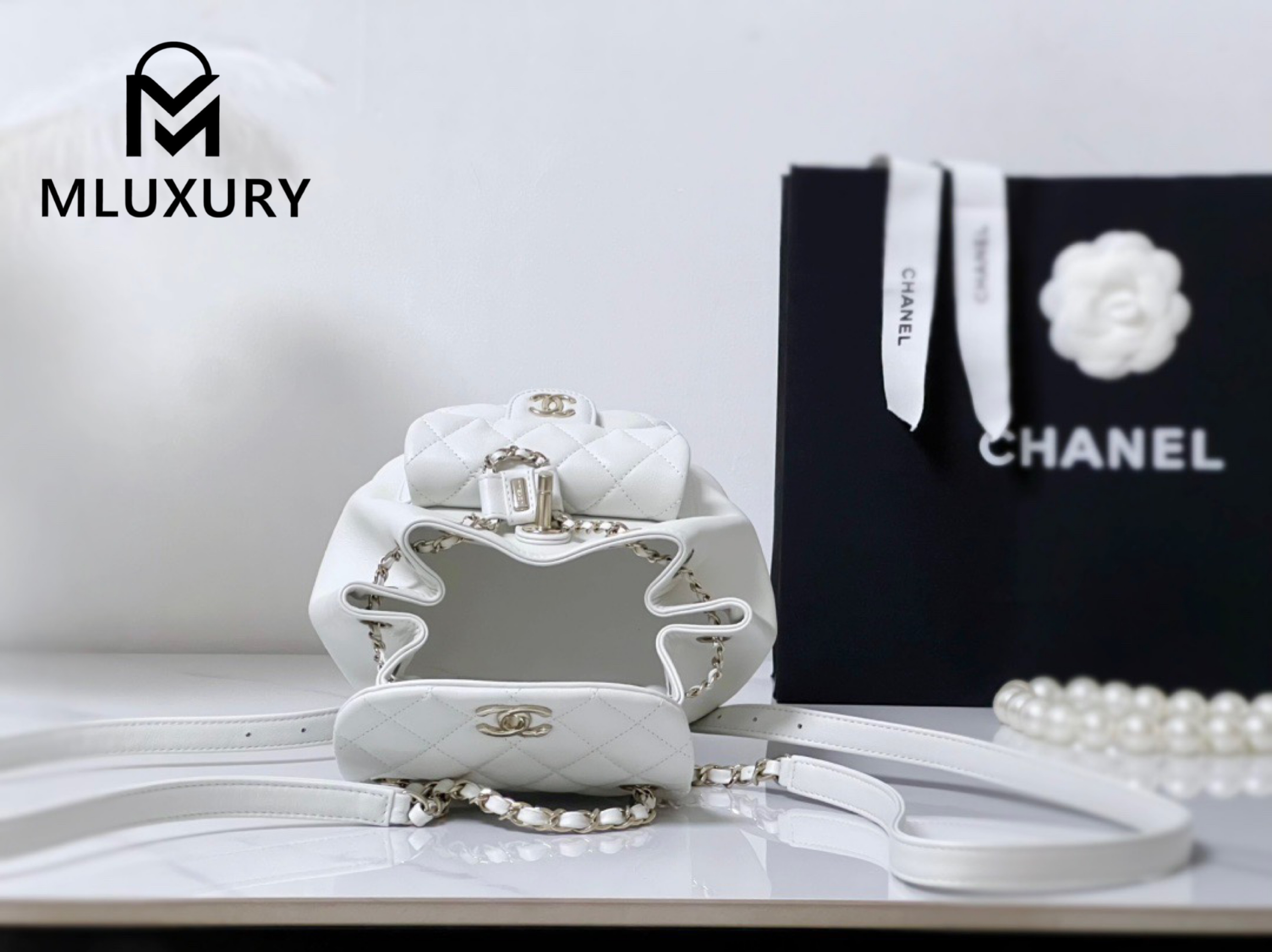 CHANEL 23Duma Small Backpack, White