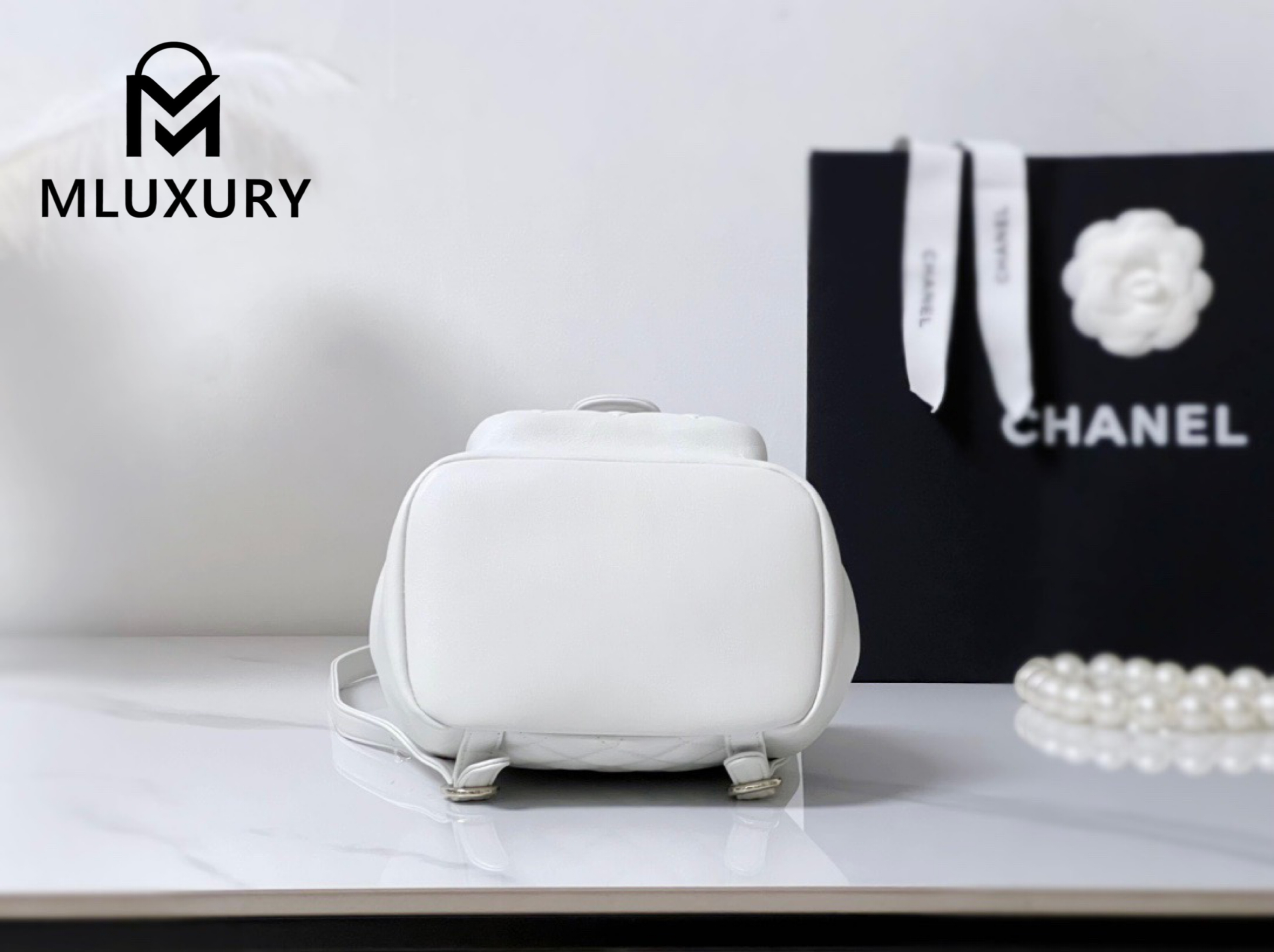 CHANEL 23Duma Small Backpack, White