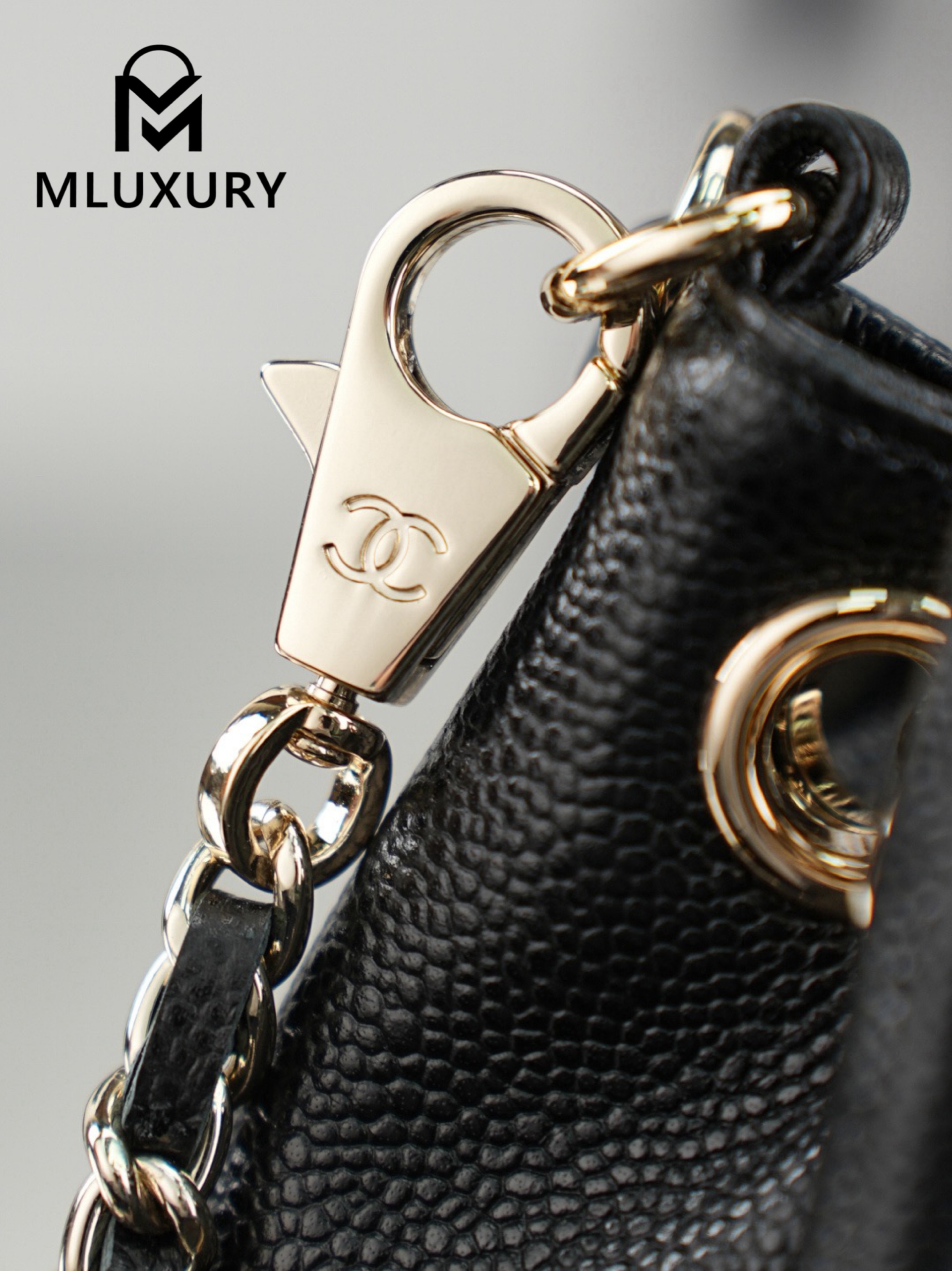 CHANEL 25B mini chain drawstring bucket bag, Black