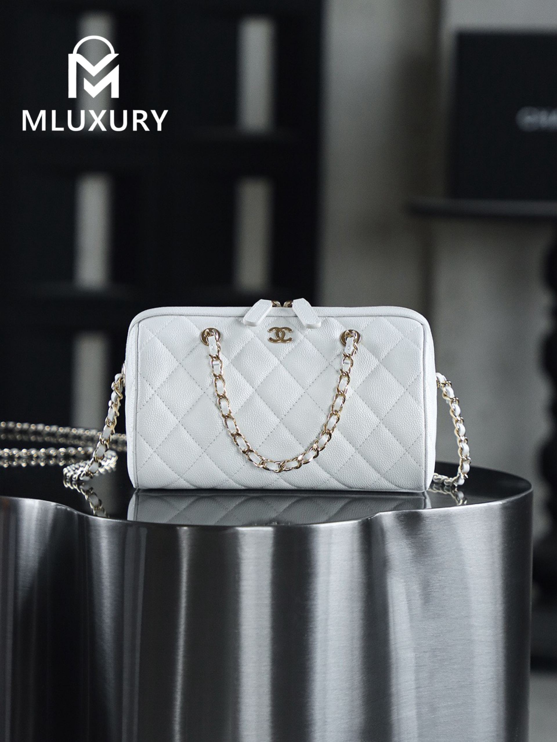CHANEL 25P Mini Bowling Bag, White