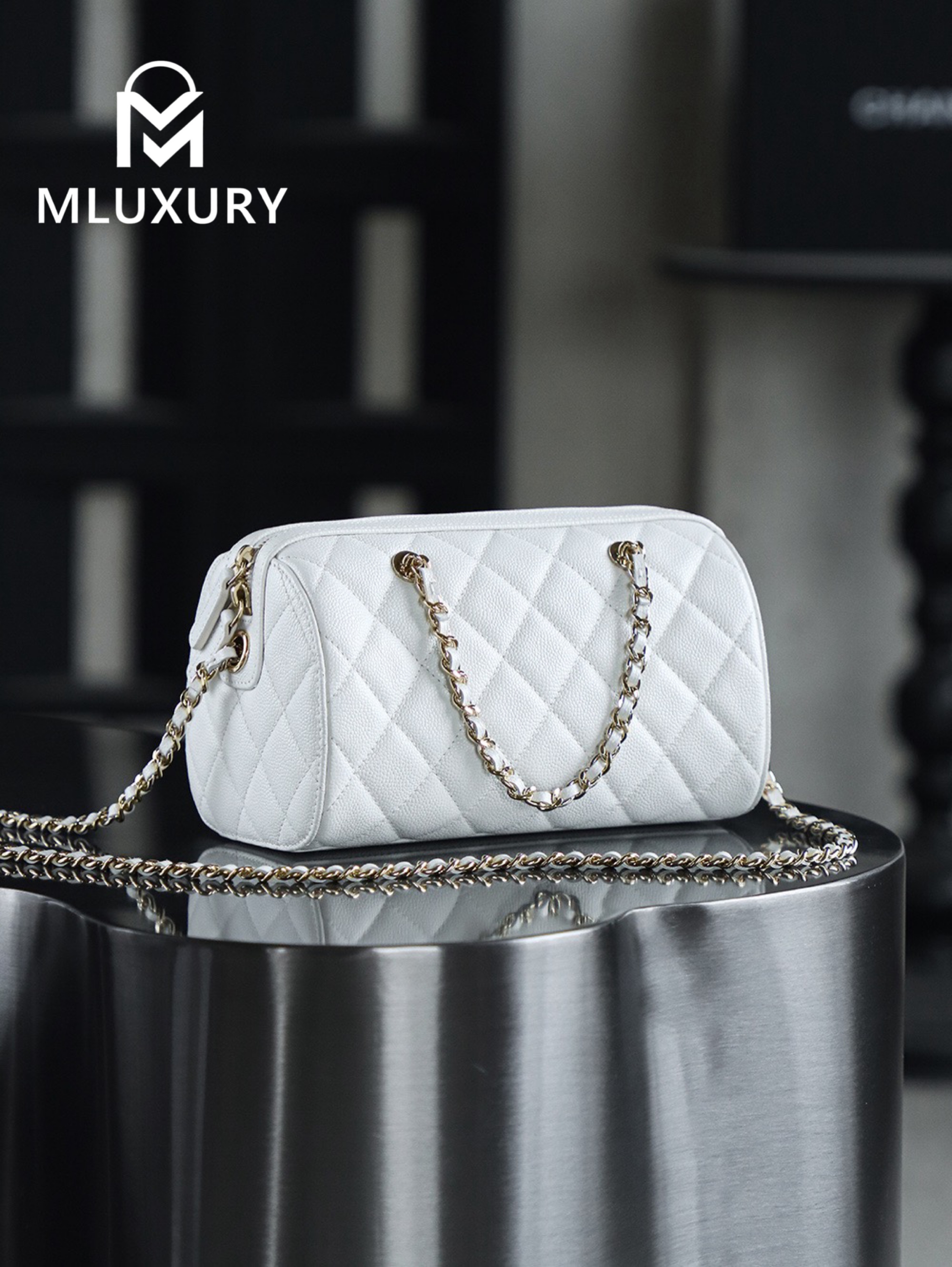 CHANEL 25P Mini Bowling Bag, White