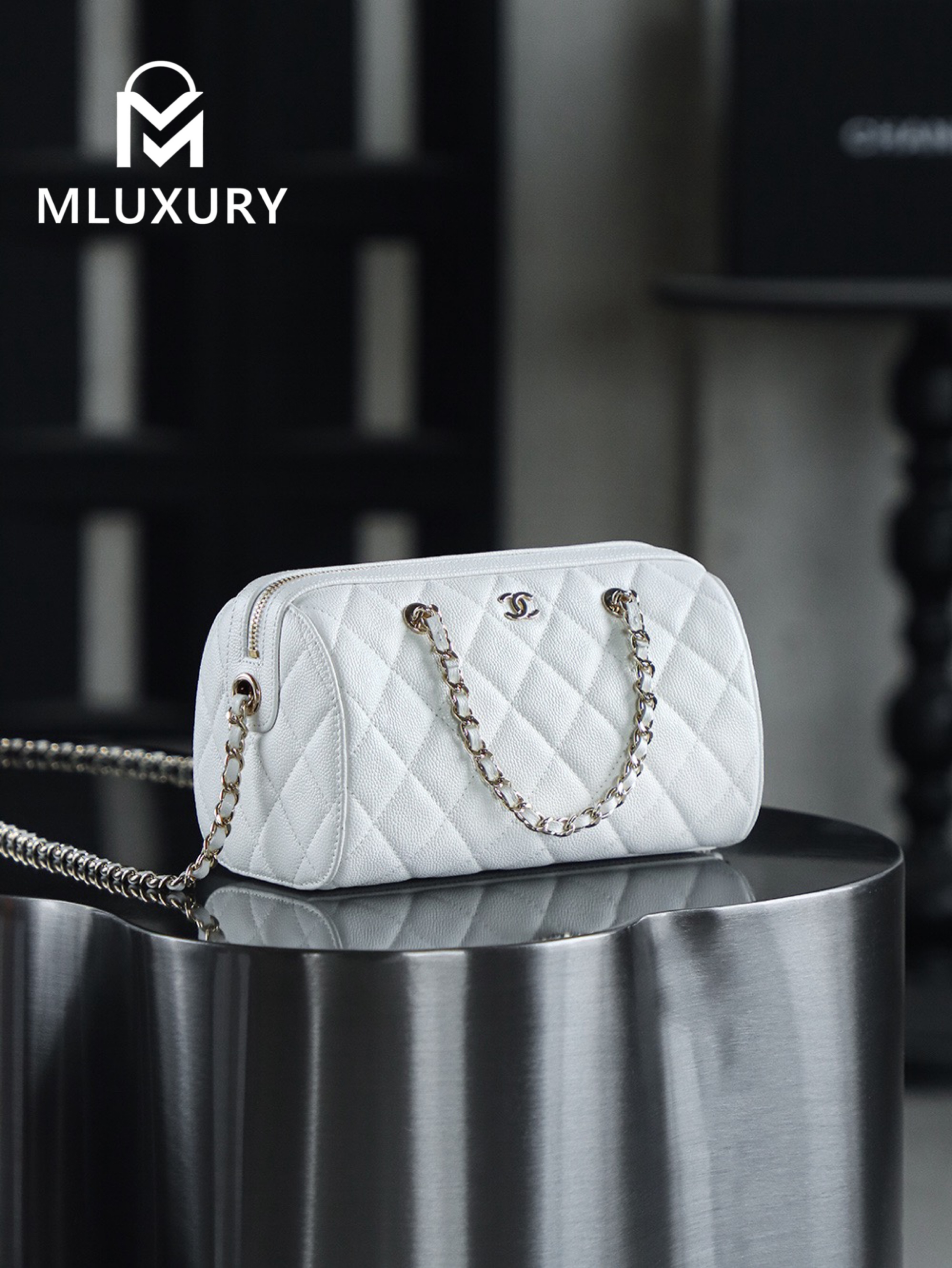 CHANEL 25P Mini Bowling Bag, White