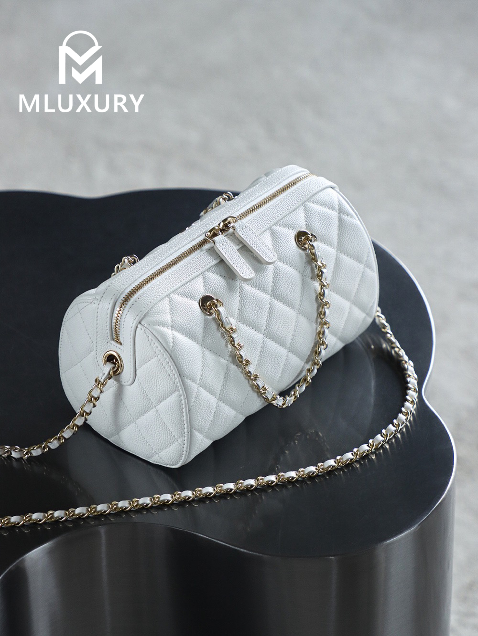 CHANEL 25P Mini Bowling Bag, White