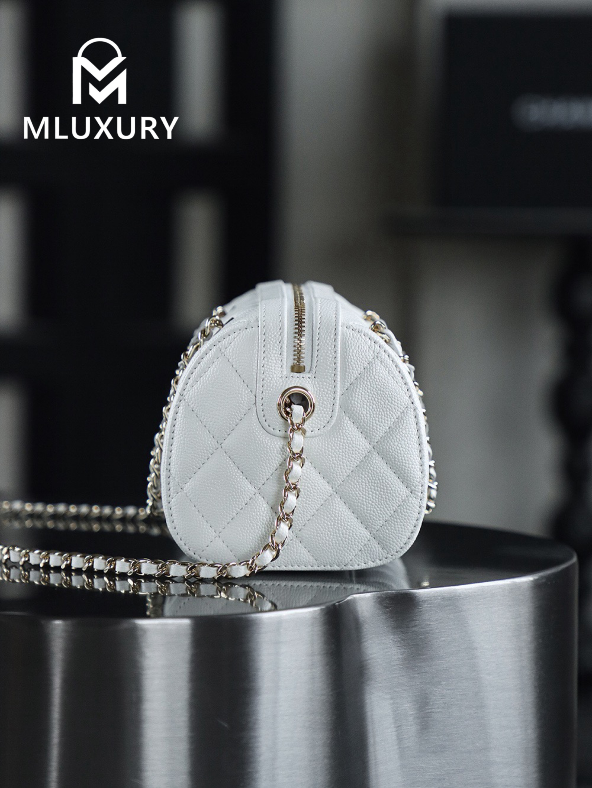 CHANEL 25P Mini Bowling Bag, White