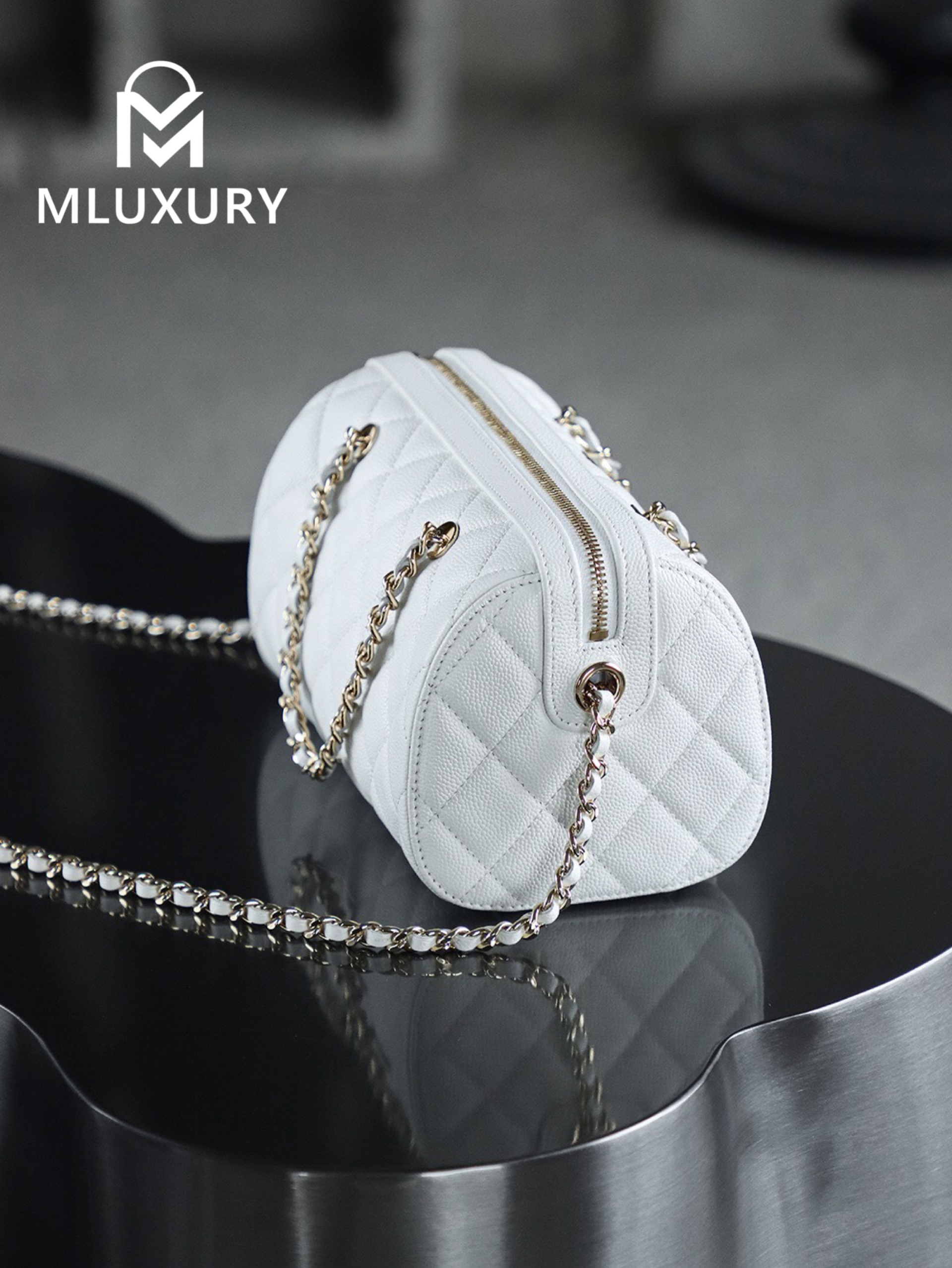 CHANEL 25P Mini Bowling Bag, White