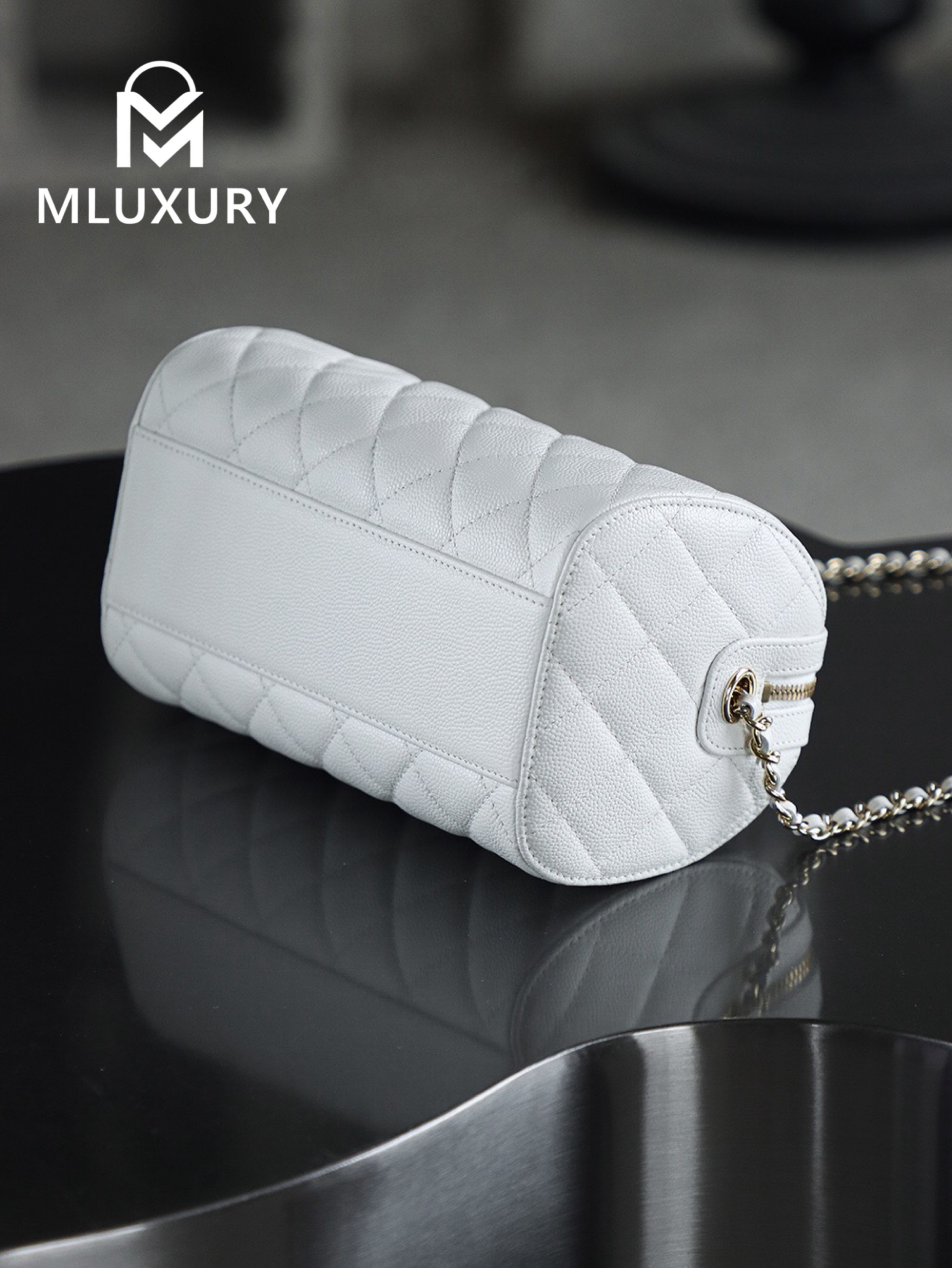 CHANEL 25P Mini Bowling Bag, White