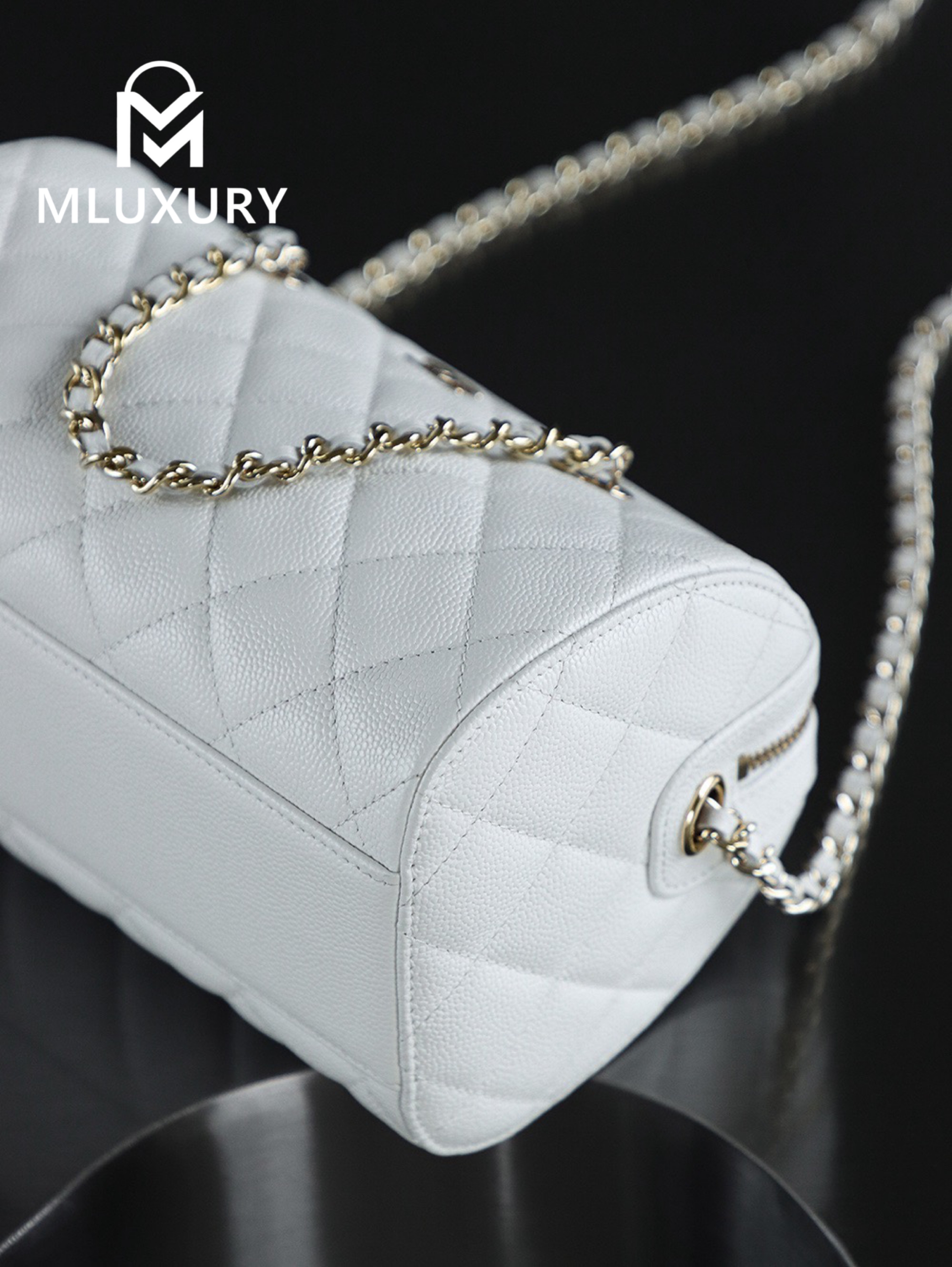 CHANEL 25P Mini Bowling Bag, White