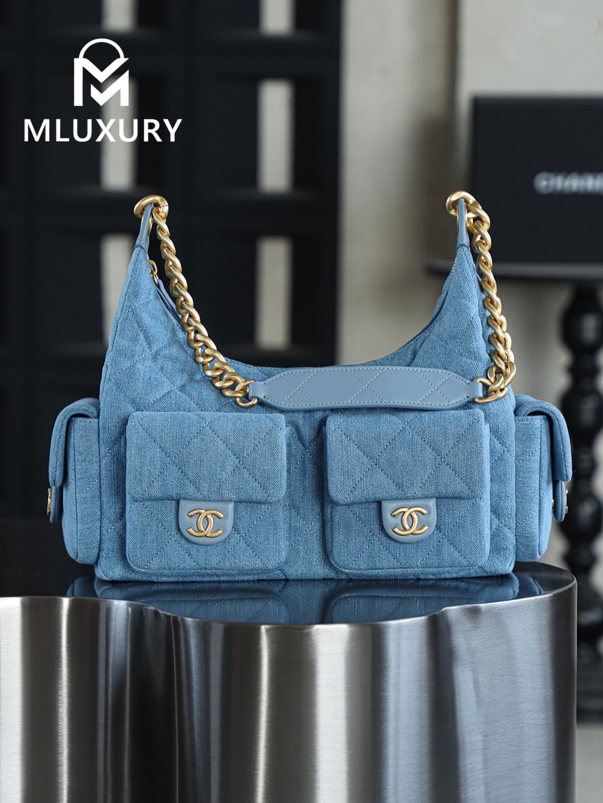 CHANEL 25C Hobo Denim Large Backpack