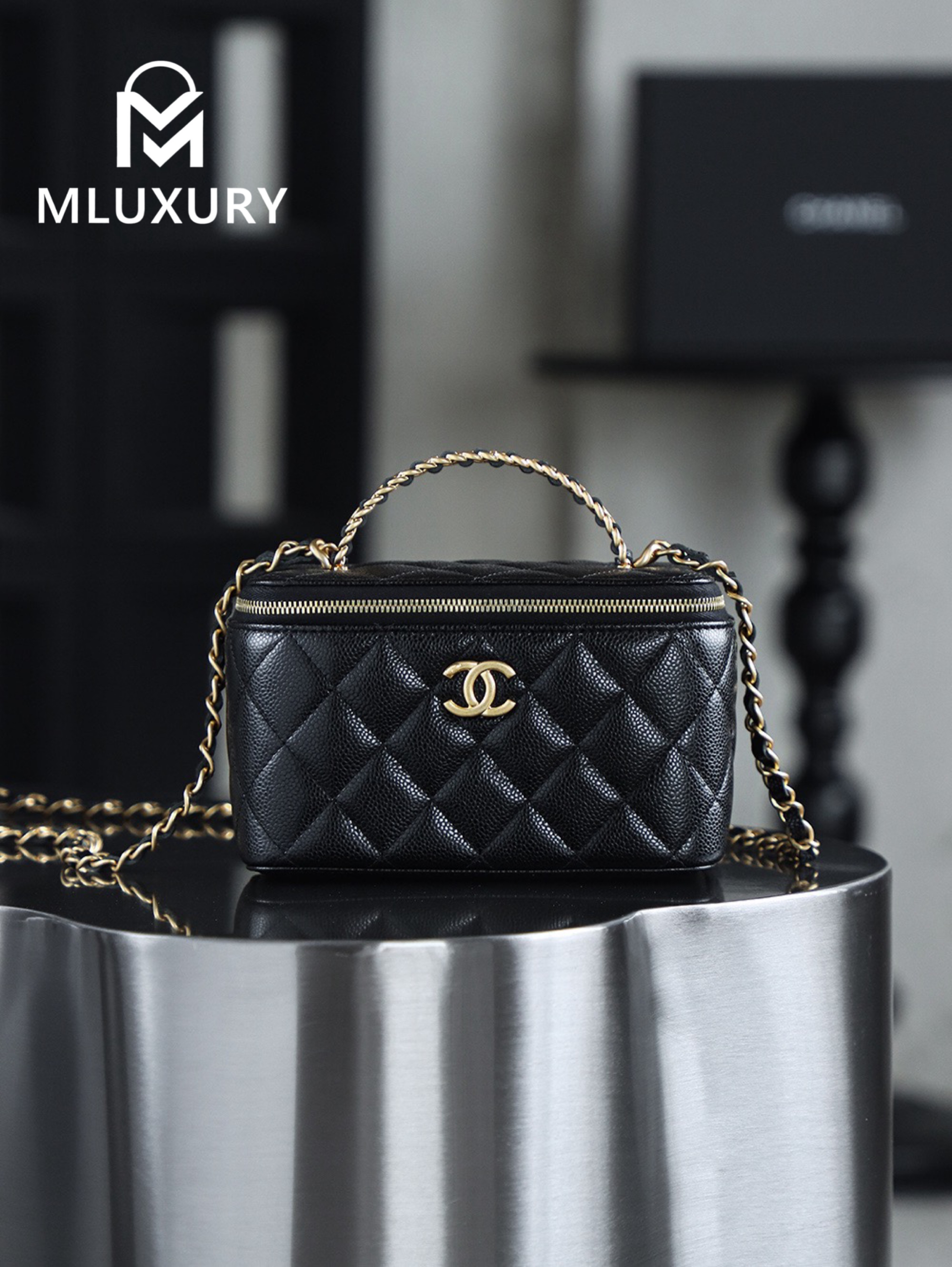 CHANEL 22S Perforated Makeup Bag, Black