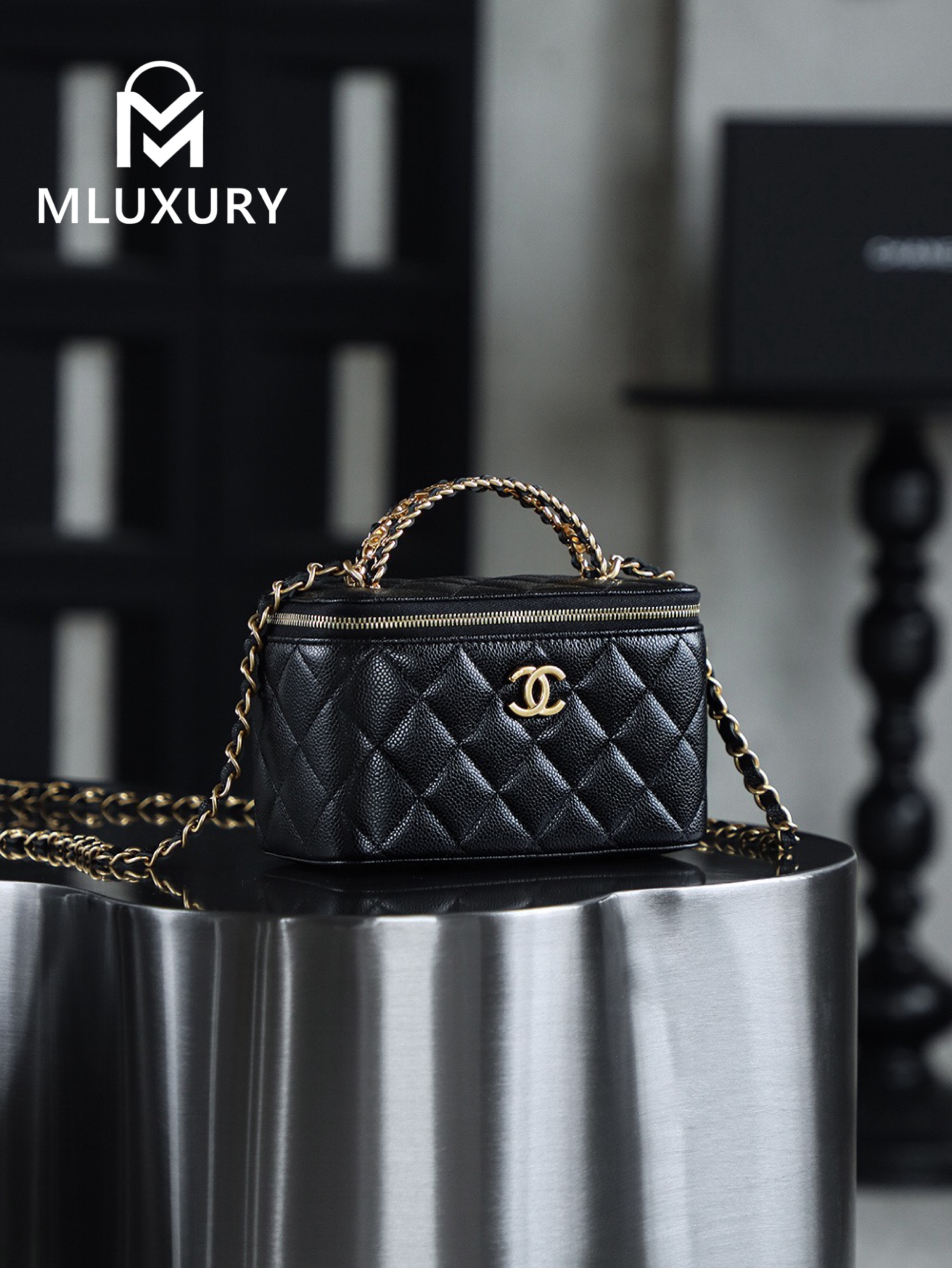 CHANEL 22S Perforated Makeup Bag, Black