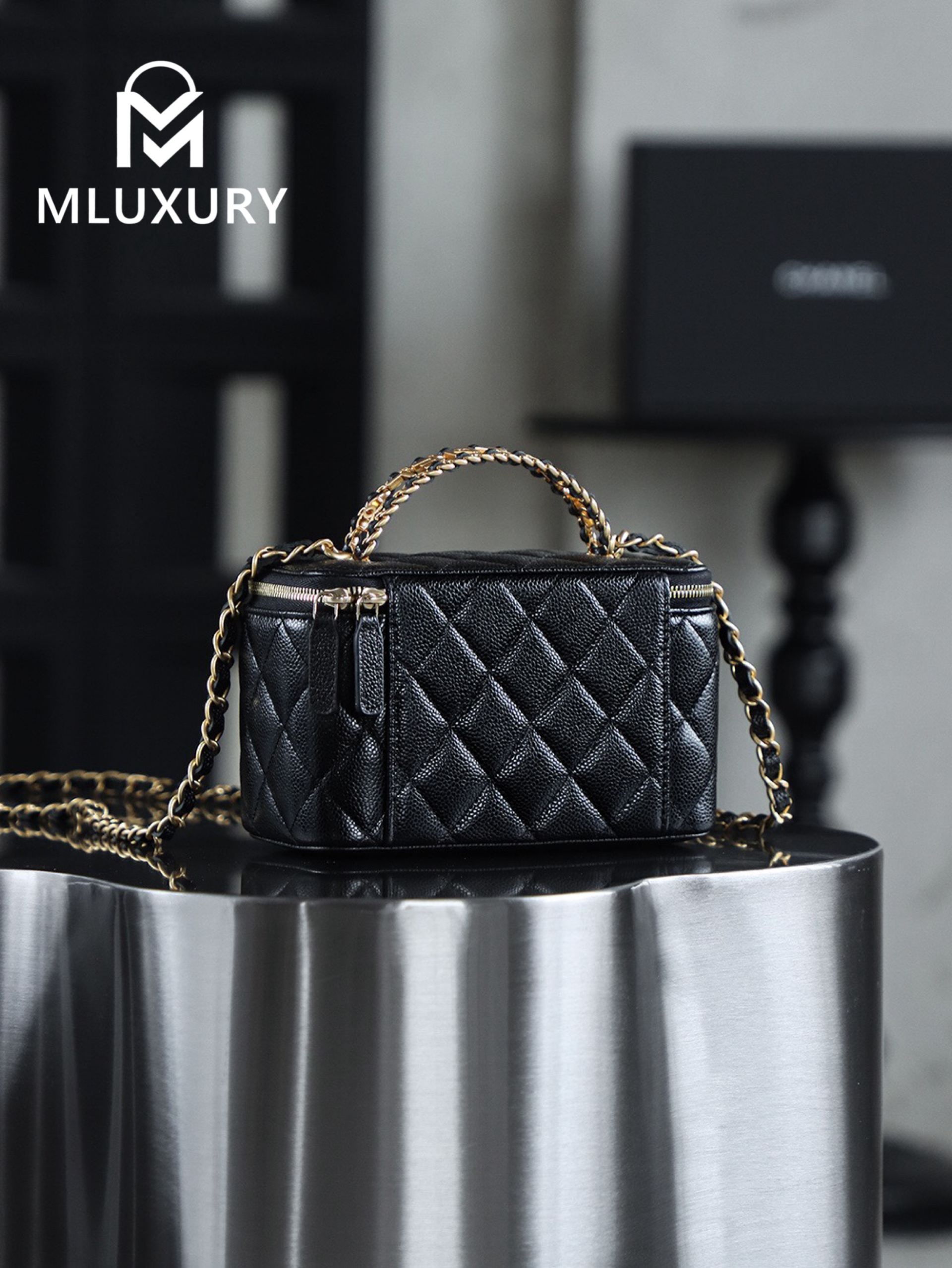 CHANEL 22S Perforated Makeup Bag, Black